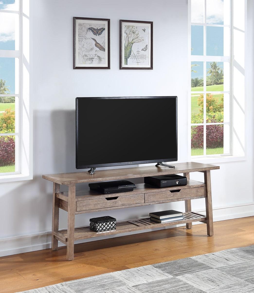 Sonoma Barnwood Wire-Brush TV Stand with Slatted Shelf and Drawers