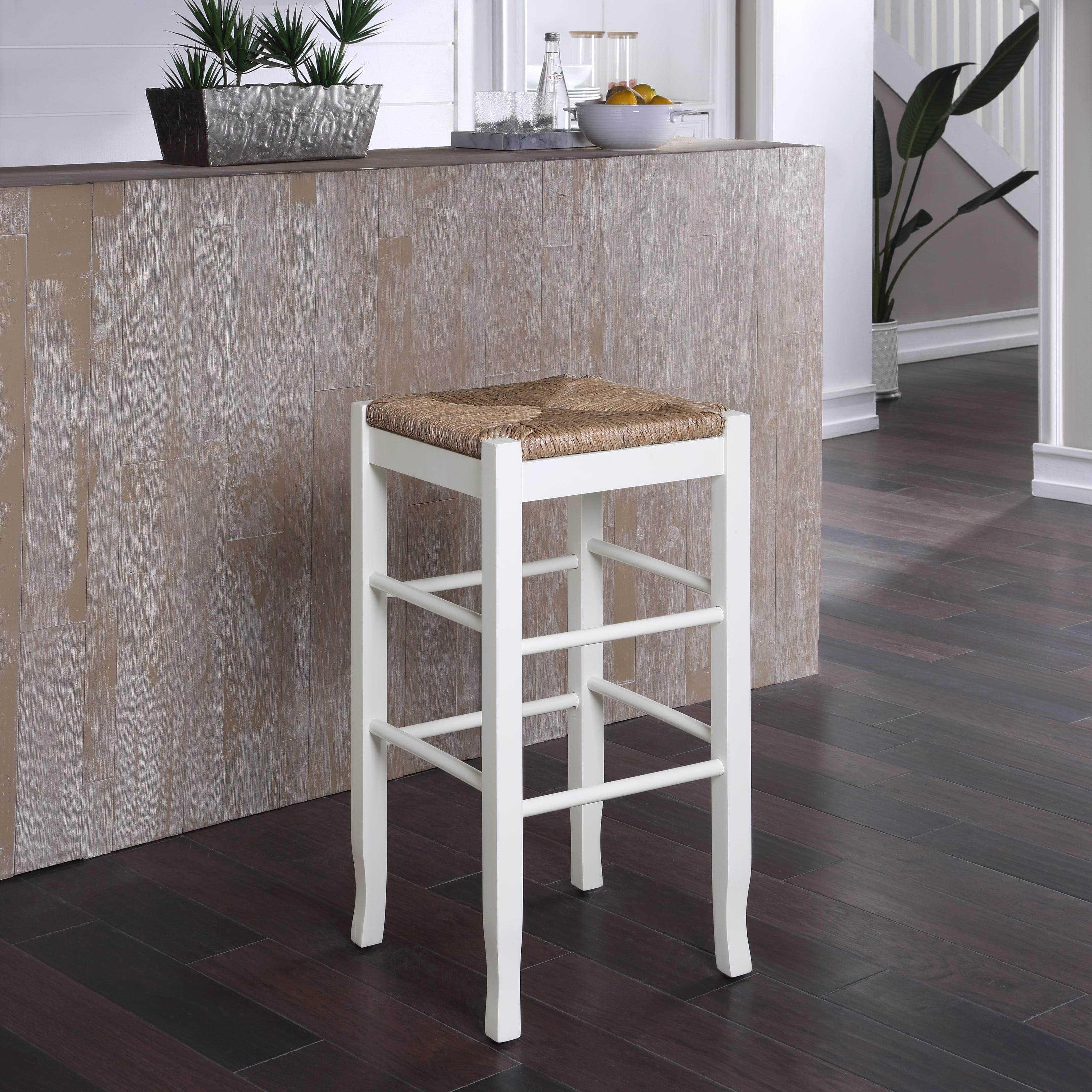 Rush Woven Square Backless Barstool in Cream White