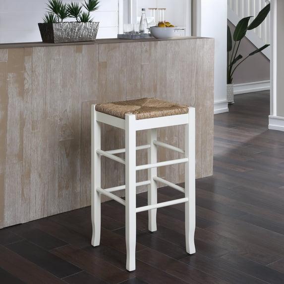 29" Rush Seat Hardwood Barstool White - Boraam: Solid Frame, Double Stretcher Bars, Handwoven Seat