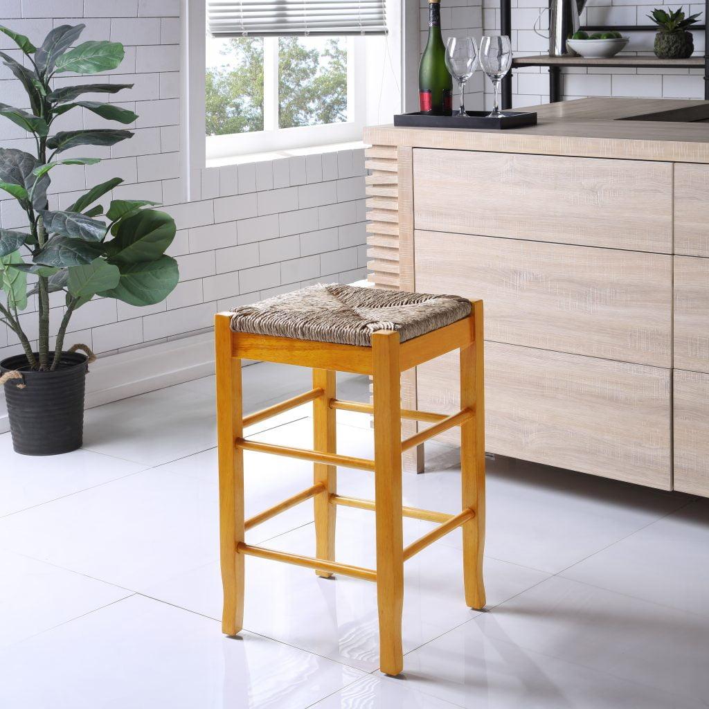 24" Oak Backless Counter Height Stool with Handwoven Seat