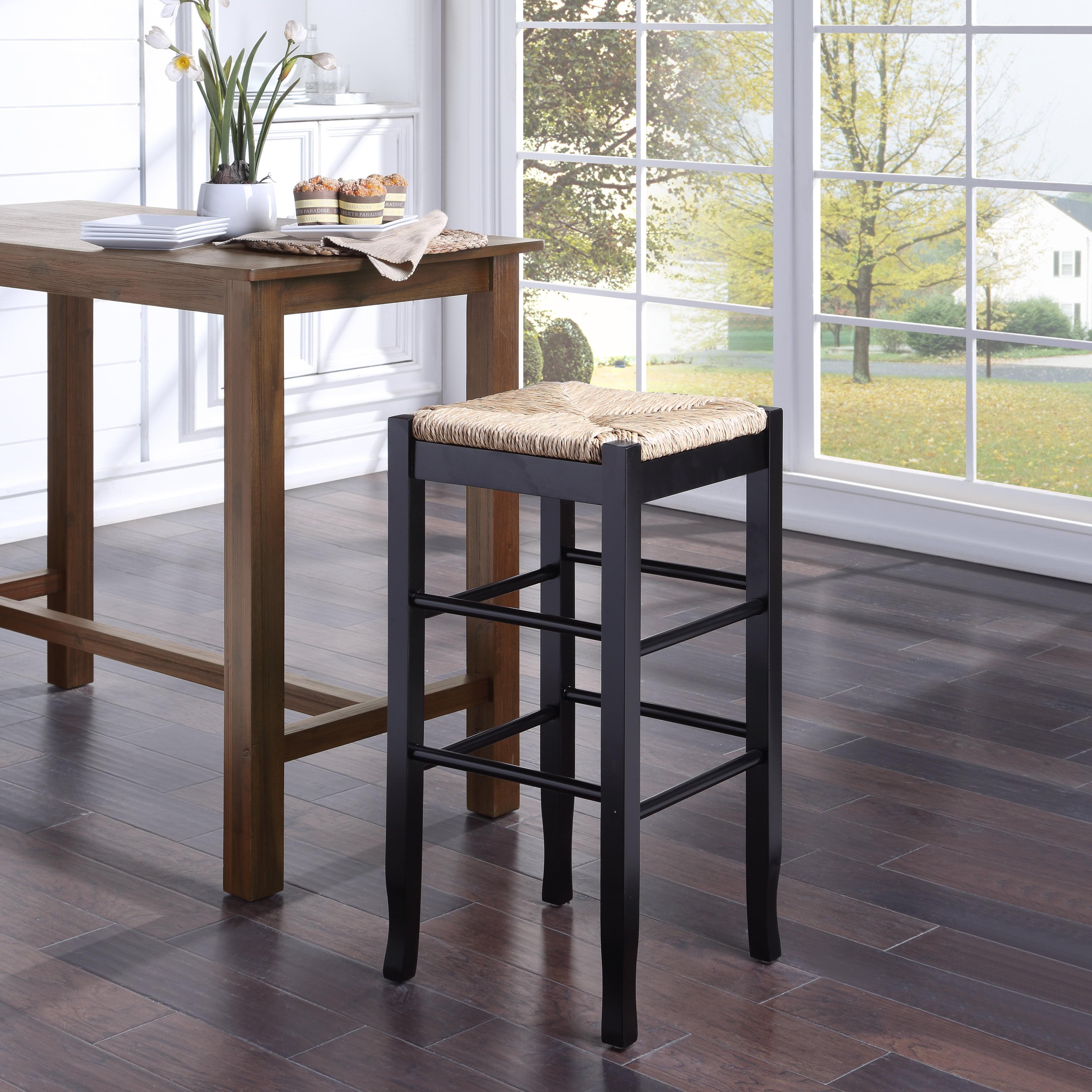 Elegant Rush Sea Grass 29" Backless Black Hardwood Stool