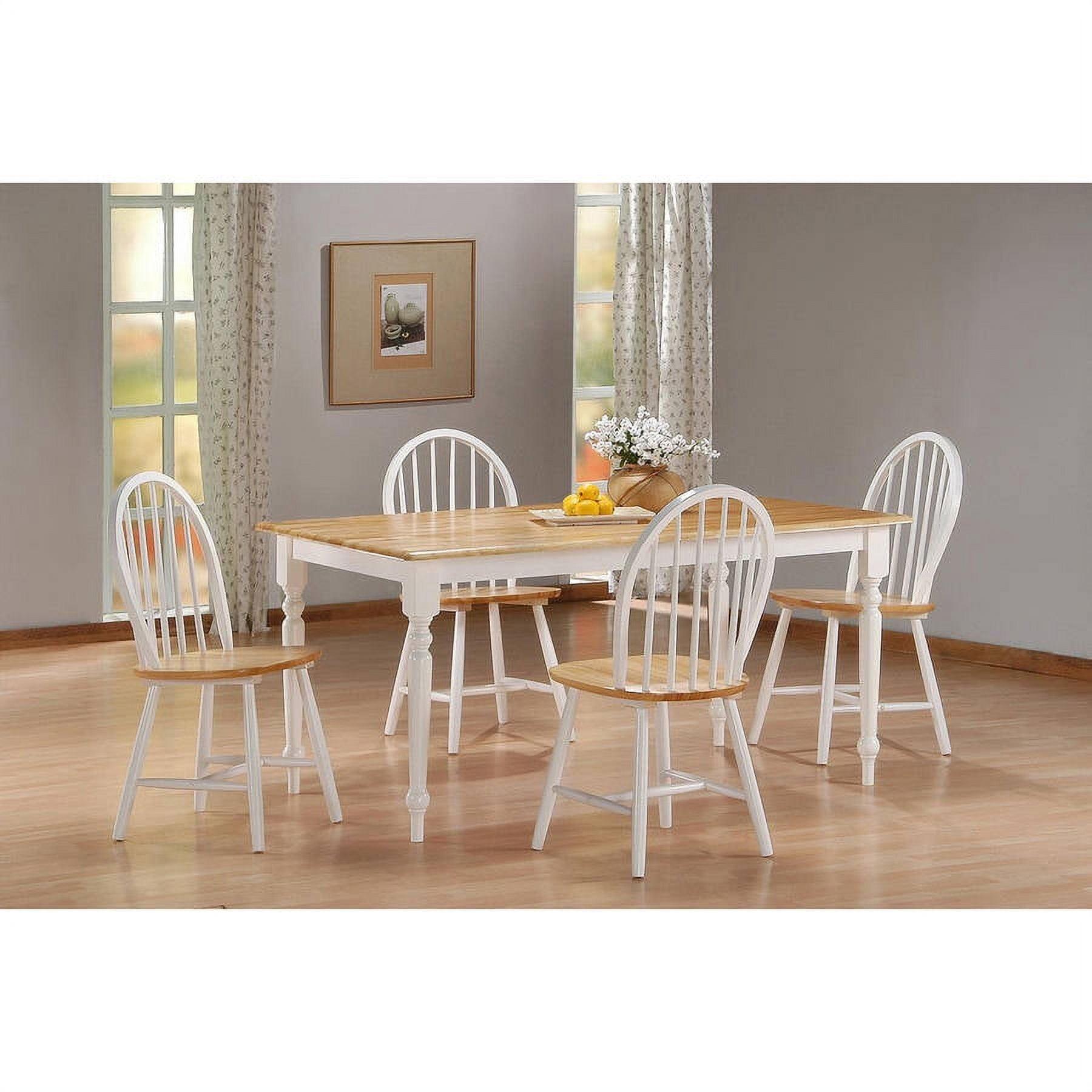 Farmhouse White and Natural Hardwood Dining Set with 4 Chairs