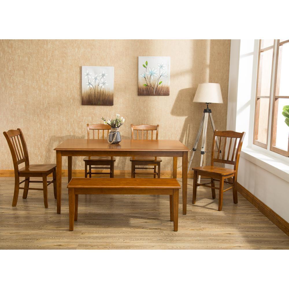 Boraam 6pc Shaker Dining Set Walnut: Modern Rubberwood Furniture with 4 Chairs & 1 Bench