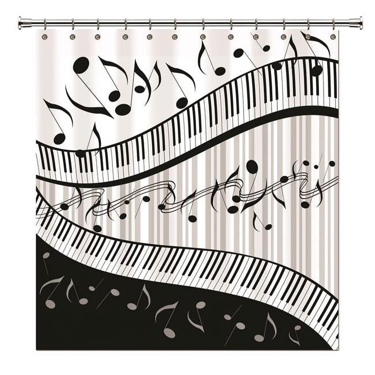 Black and Gray Music Note Fabric Shower Curtain, 72" x 72"