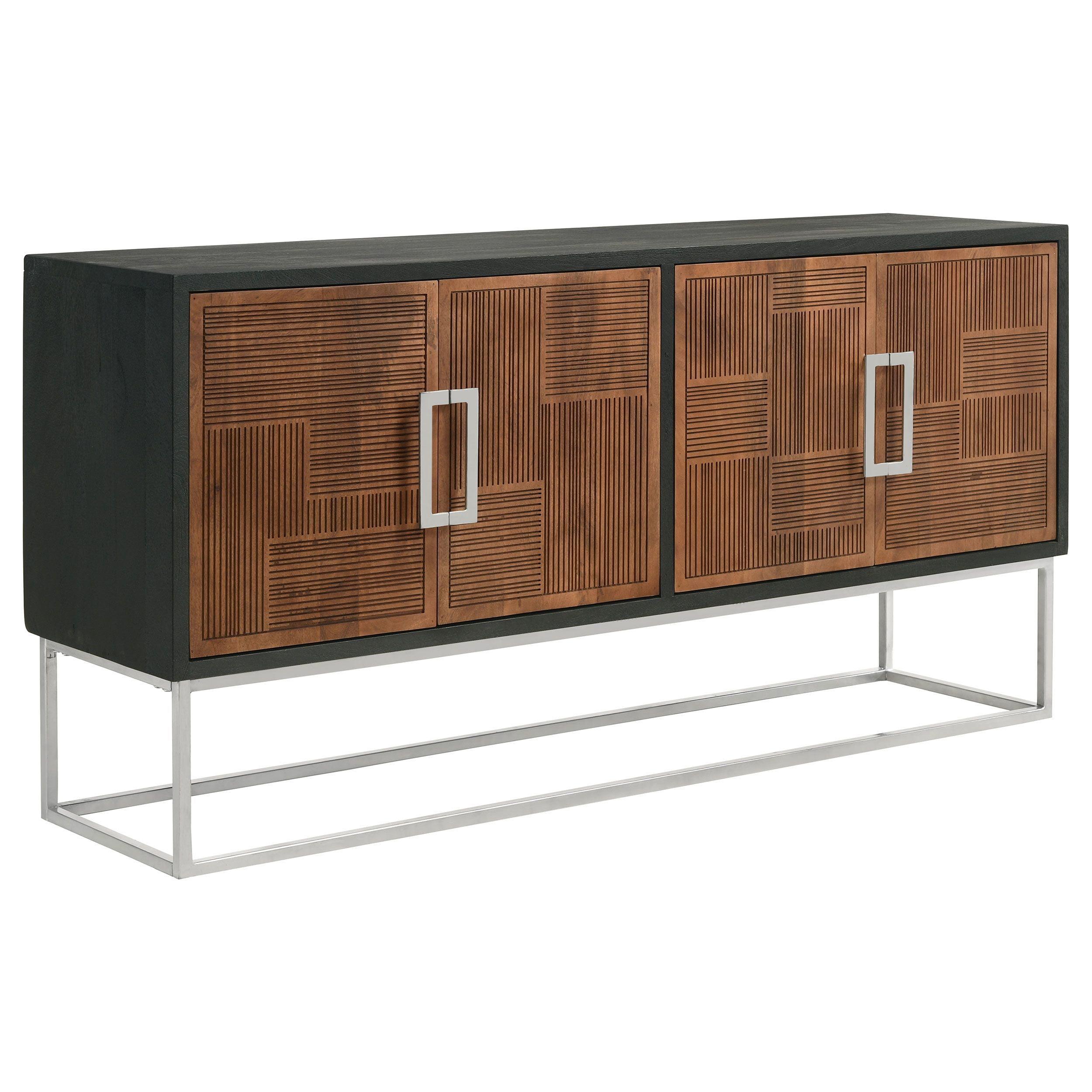 Industrial Black and Walnut 67'' Accent Cabinet with Adjustable Shelving