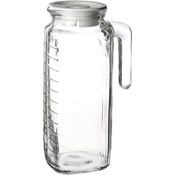 Bormioli Rocco Gelo Glass Jug/Pitcher with Lid, 41-Ounce, White Lid, , Beverage Server, White Lid