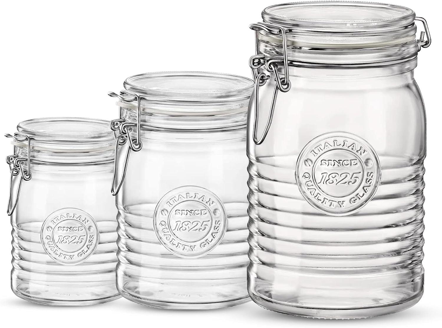 Set of 3 Clear Glass Jars with Airtight Hinged Lids