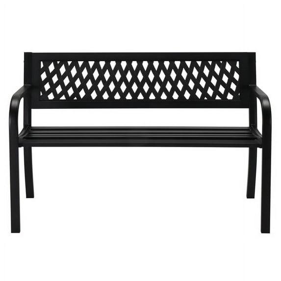 Gardenised Outdoor Steel 47 Park Bench for Yard, Patio, Garden and Deck, Black Weather Resistant Porch Bench, Park Seating