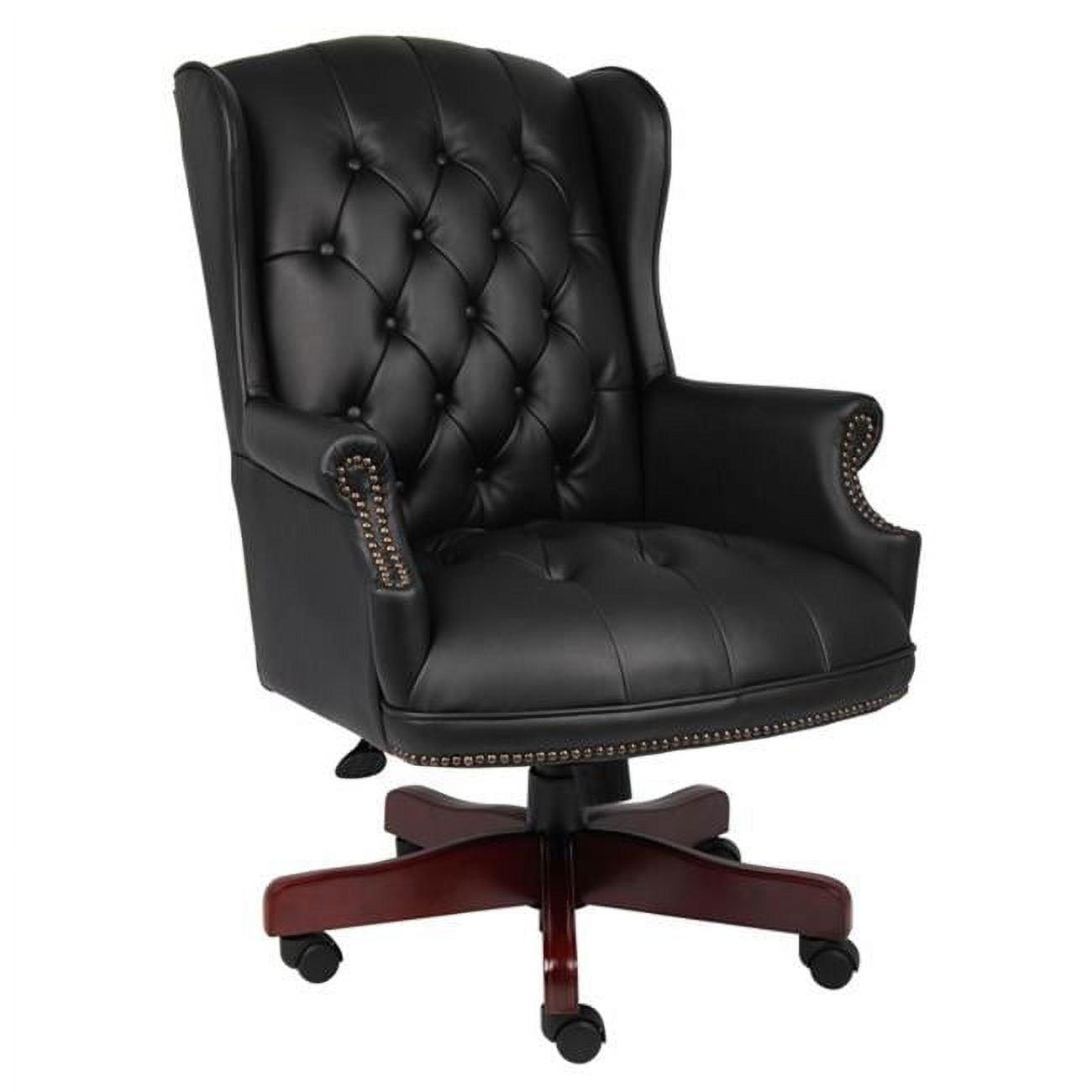 Wingback Traditional Chair Black - Boss Office Products: Elegant Mahogany, Tufted, Pneumatic Lift