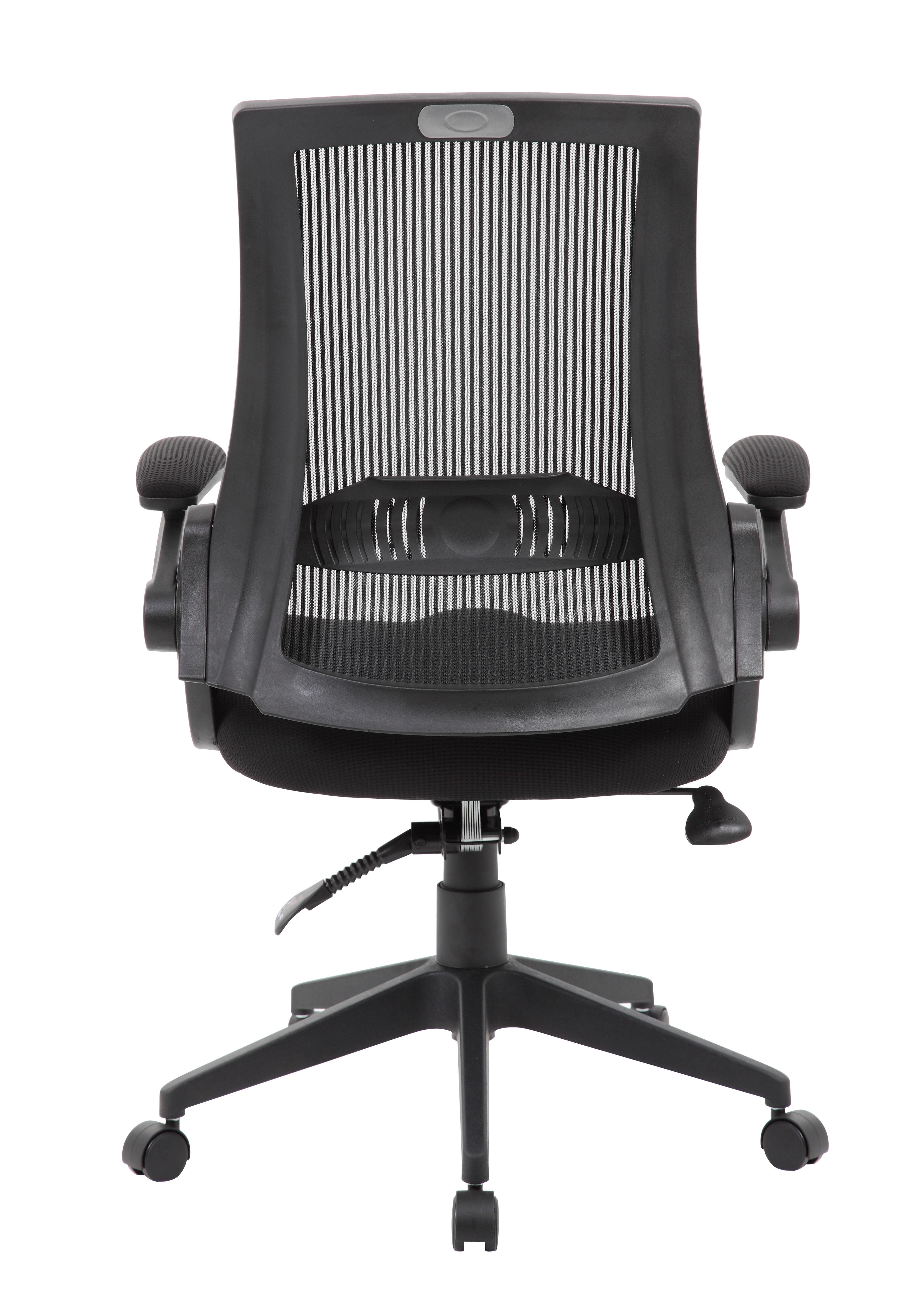 Boss Mesh Back Flip Arm Task Chair Black: Ergonomic Design, Nylon Base, Foam Padding, 275lb Capacity