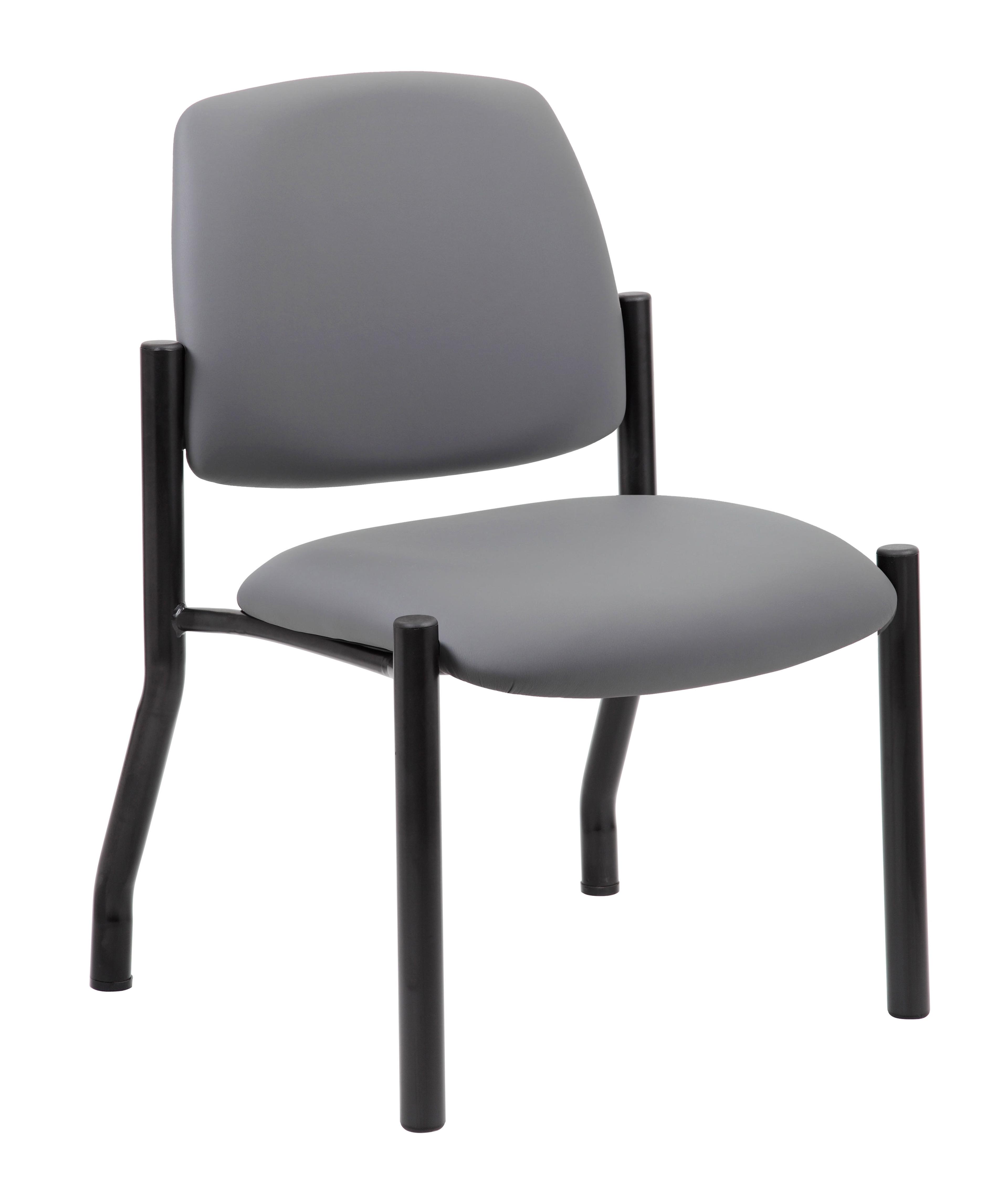 Armless Guest Chair Gray - Boss Office Products: Sturdy Mid Back, Antimicrobial Vinyl, 300 lbs Capacity