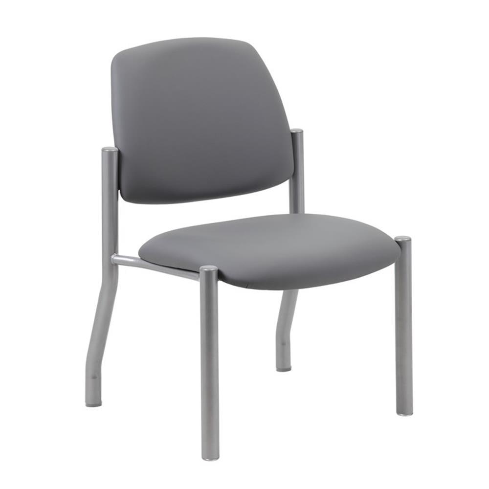 Armless Guest Chair Gray - Boss Office Products: Sturdy Mid Back, Antimicrobial Vinyl, 300 lbs Capacity