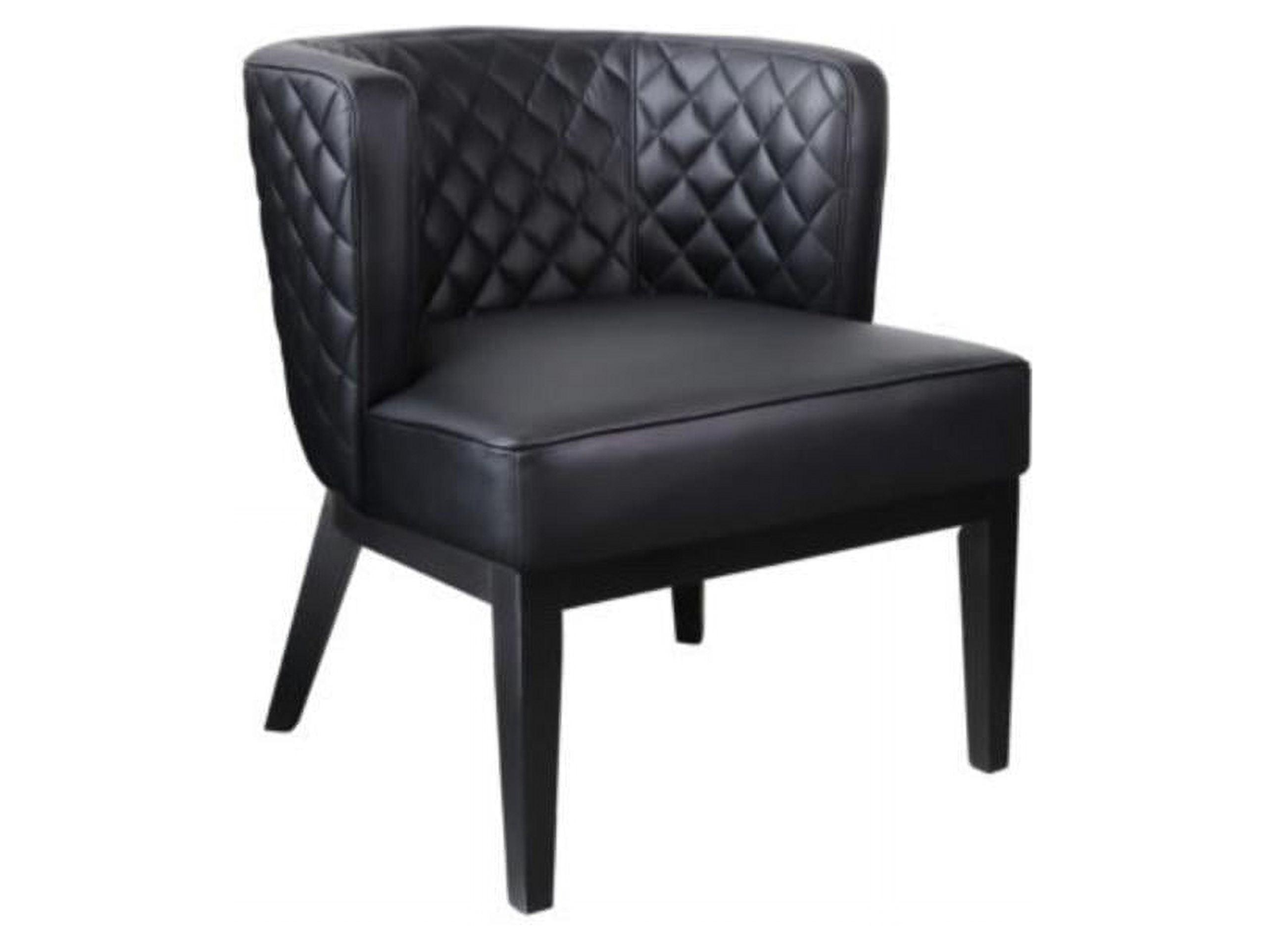 Elegant Quilted Black Leather Barrel Accent Chair with Wood Base