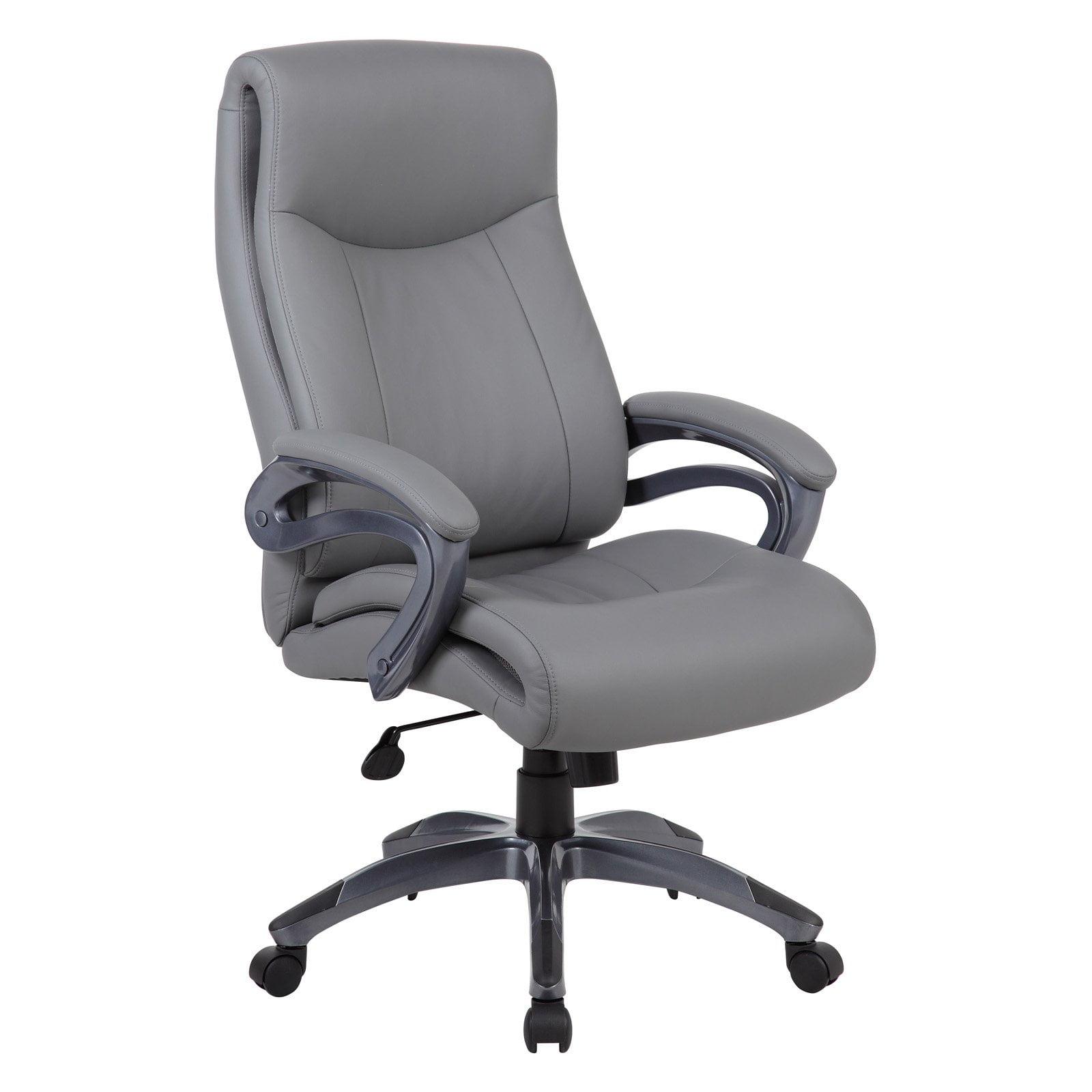 Double Layer Executive Chair Gray - Boss Office Products: LeatherPlus, Pneumatic Lift, 27" Nylon Base