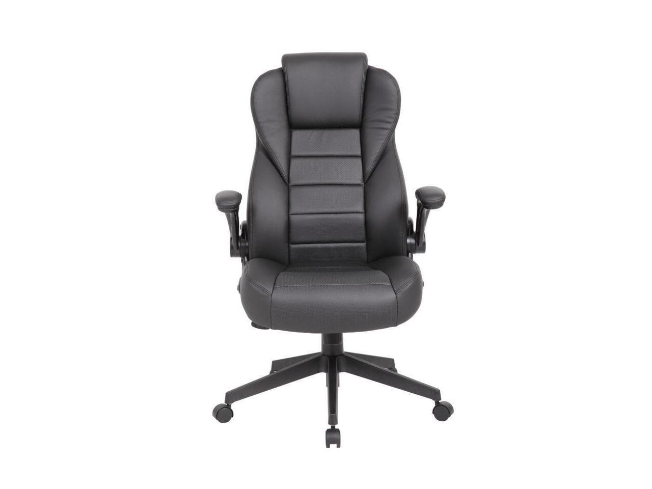 Executive High Back Leatherplus Flip Armchair Black - Boss Office Products: Ergonomic, Swivel, Lumbar Support, Adjustable Height