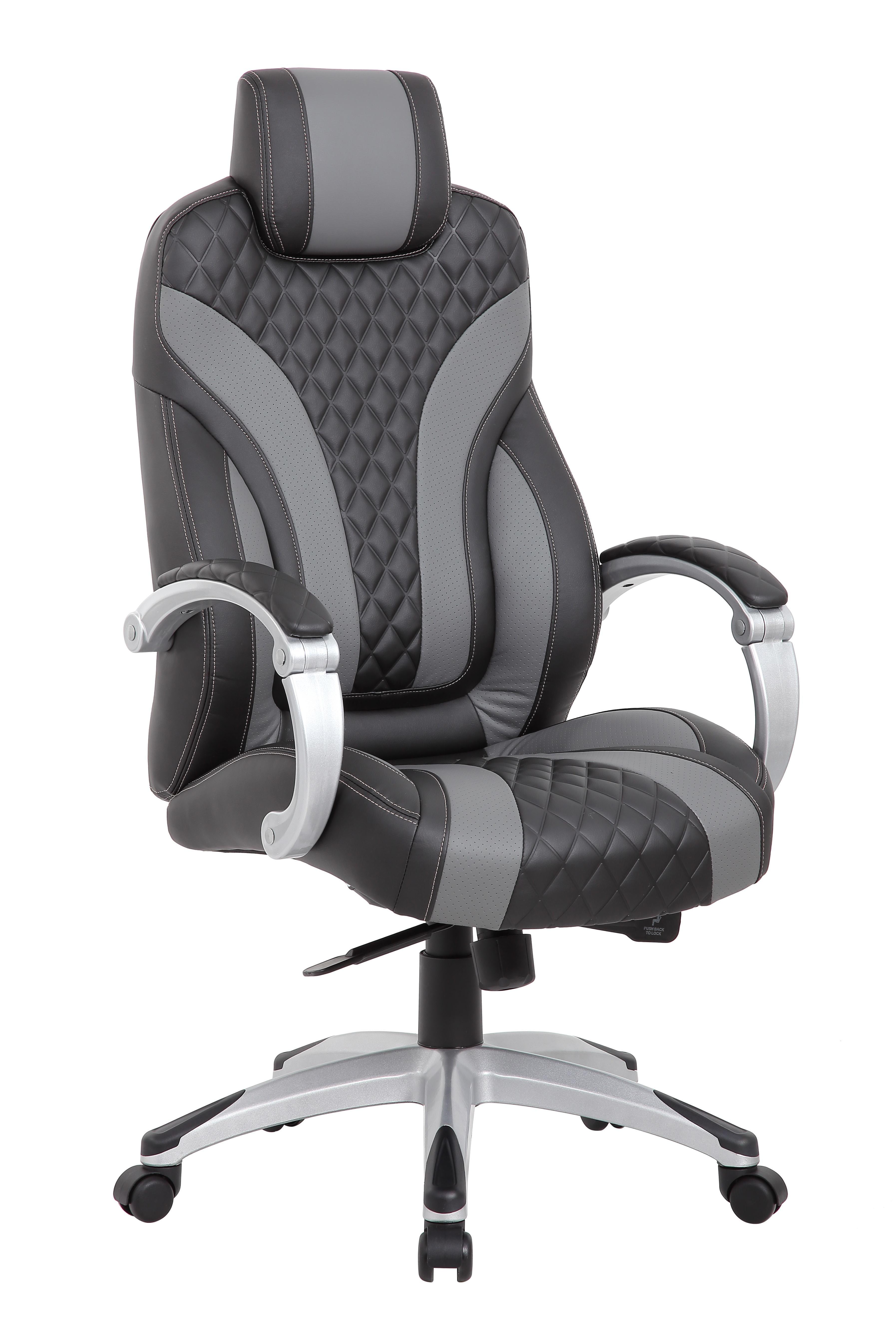 ErgoExecutive High-Back Swivel Chair in Black and Gray Leather