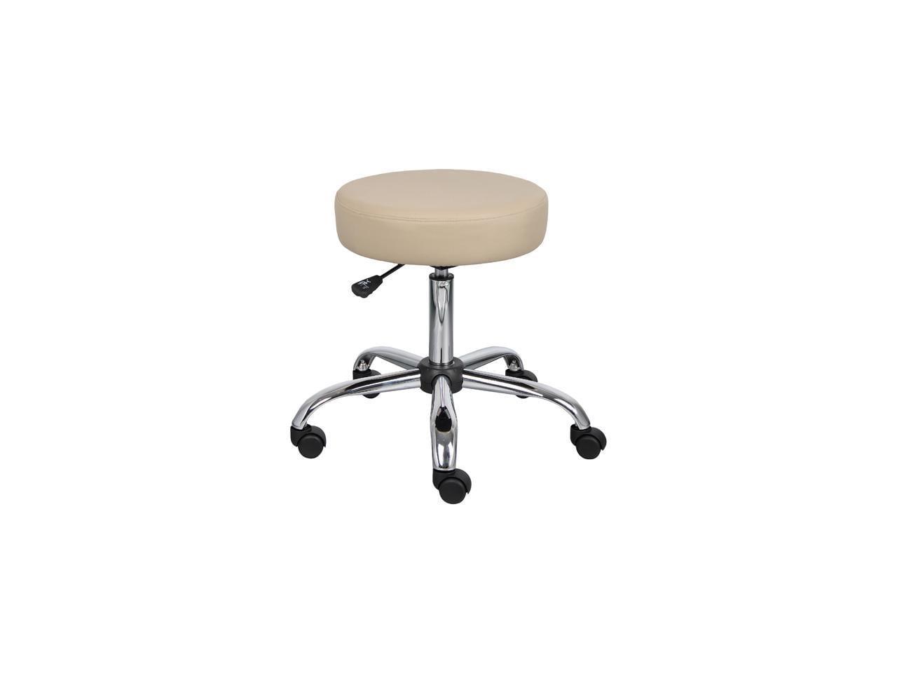 Beige Adjustable Swivel Backless Metal and Leather Stool