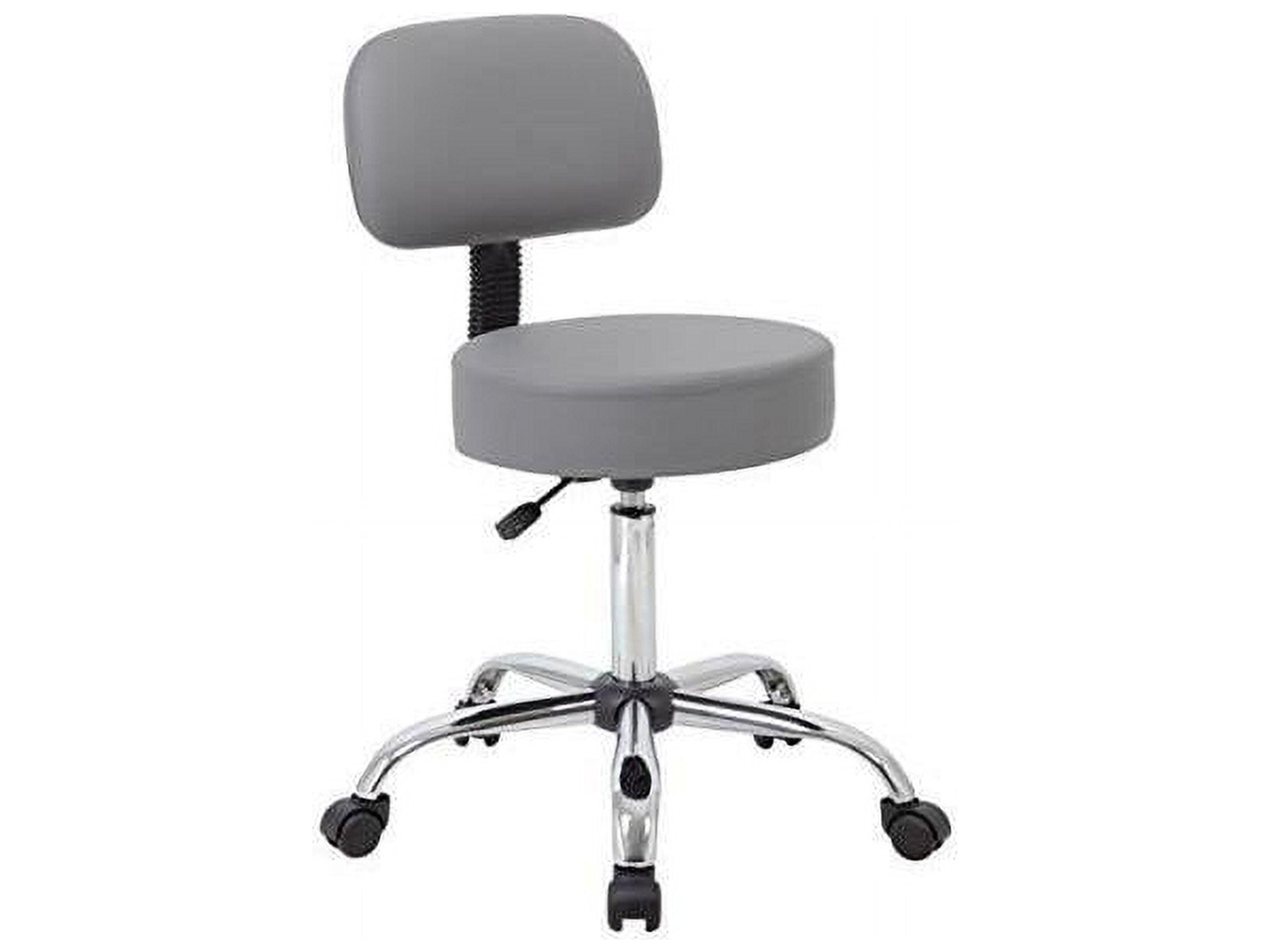 Adjustable Chrome-Finish Gray Medical Swivel Stool with Back Support