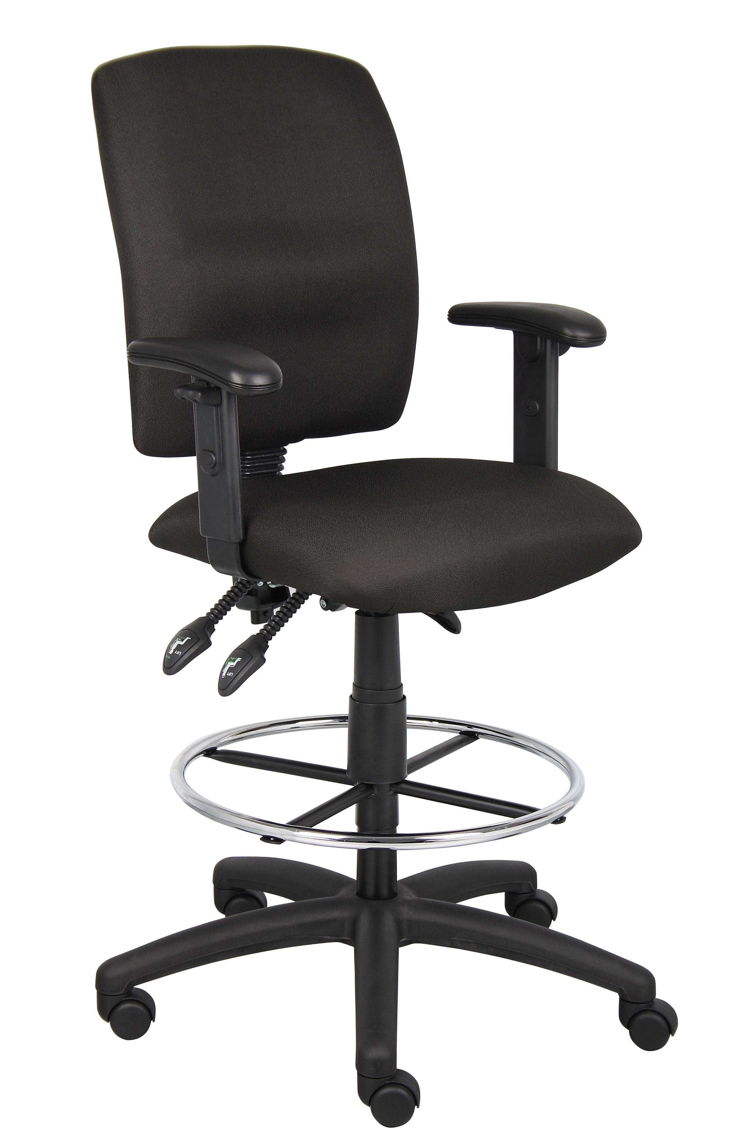 Black Fabric Multi-Function Drafting Stool with Adjustable Arms