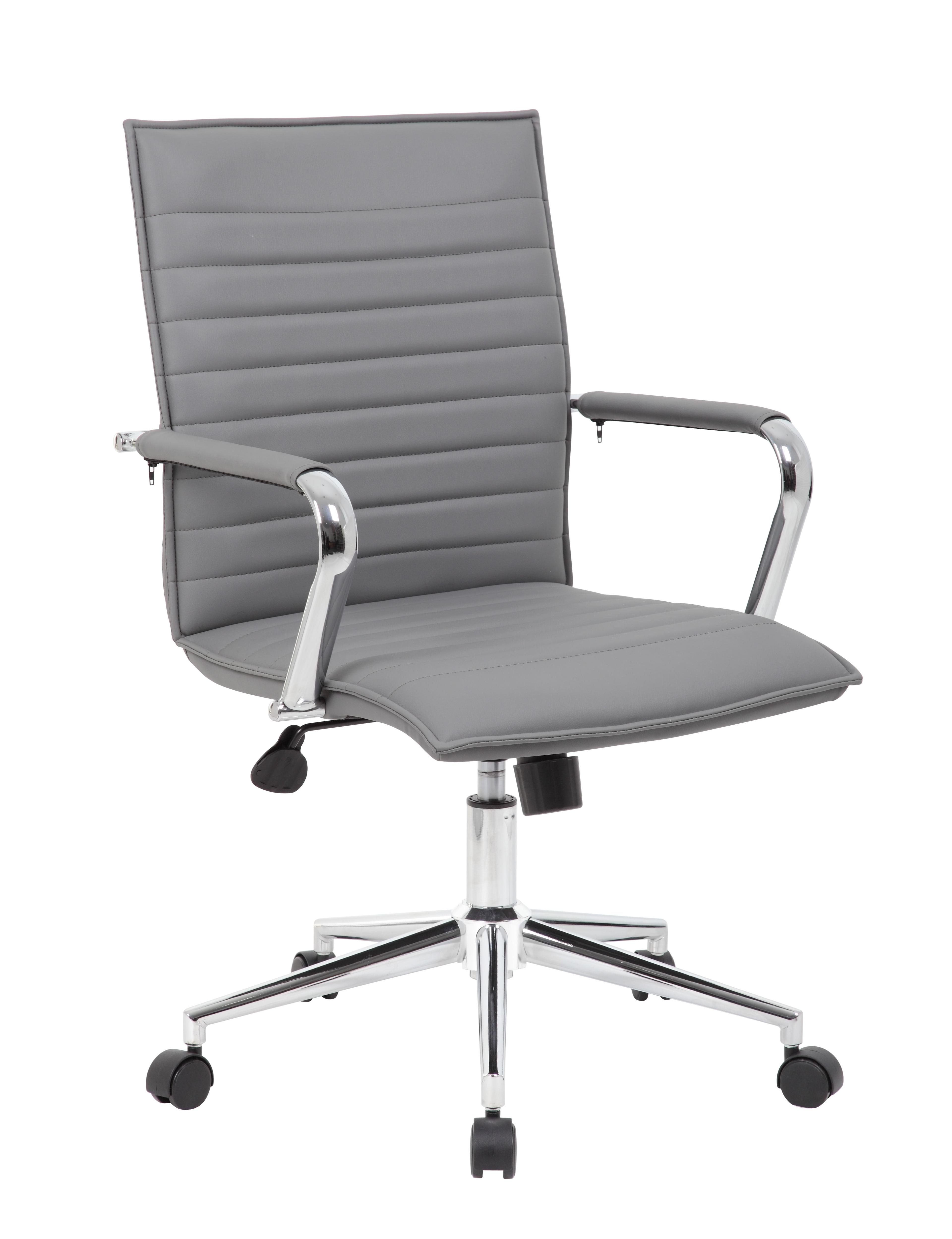 Gray Vinyl Mid-Back Task Chair with Chrome Arms