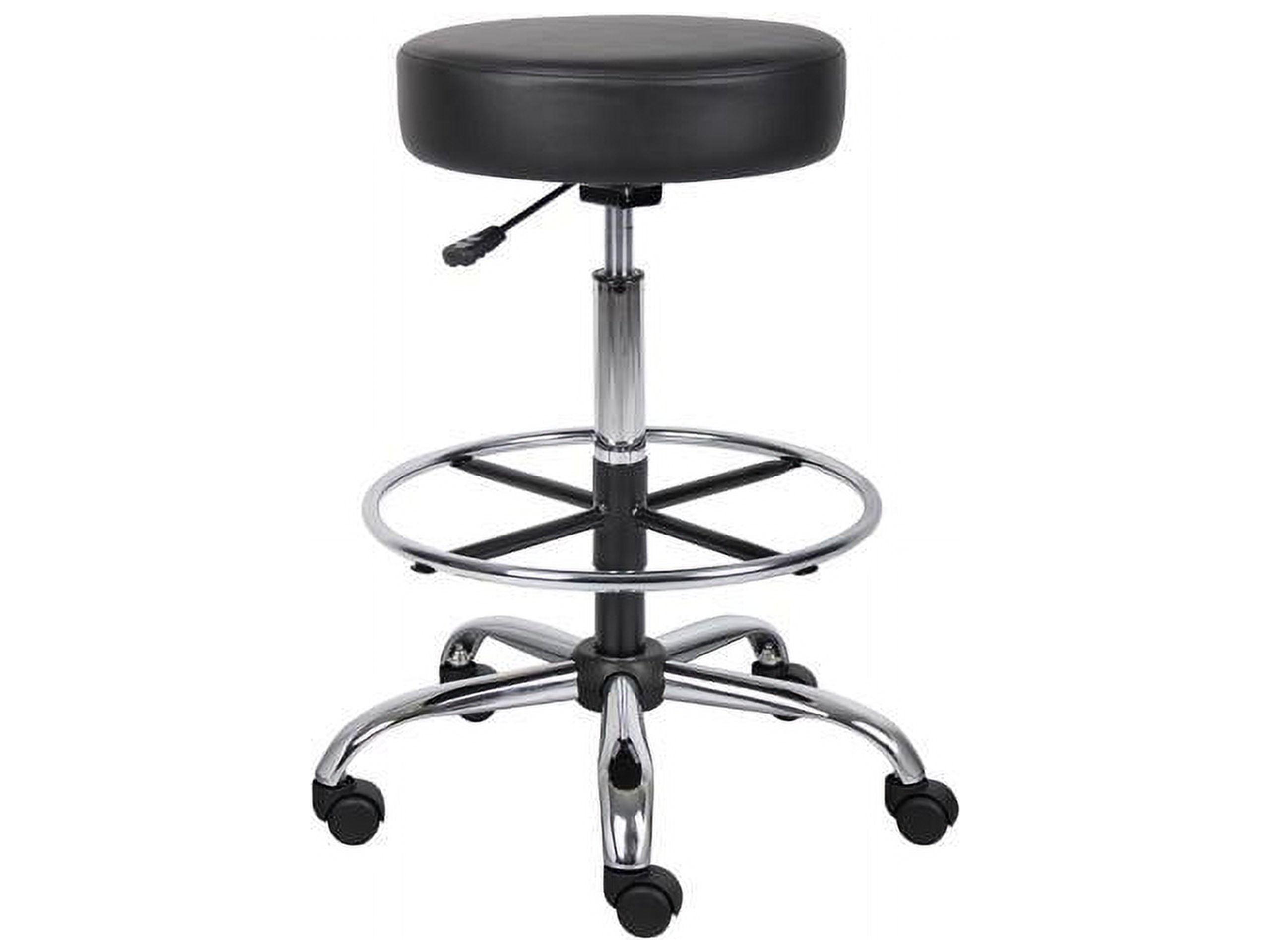 Sleek Adjustable Black Leather Swivel Drafting Stool