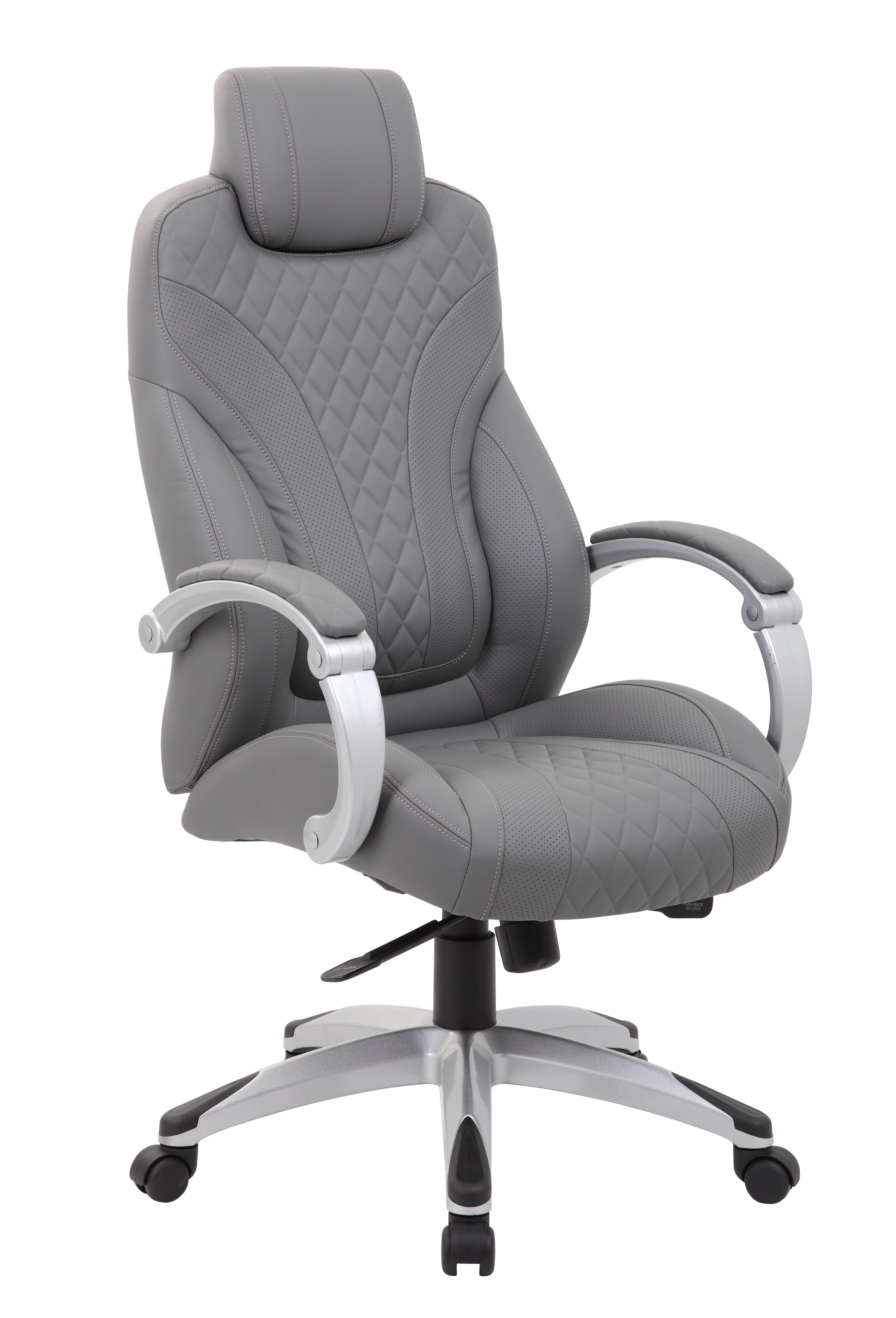 Executive Gray Leatherette High-Back Swivel Office Chair with Fixed Arms