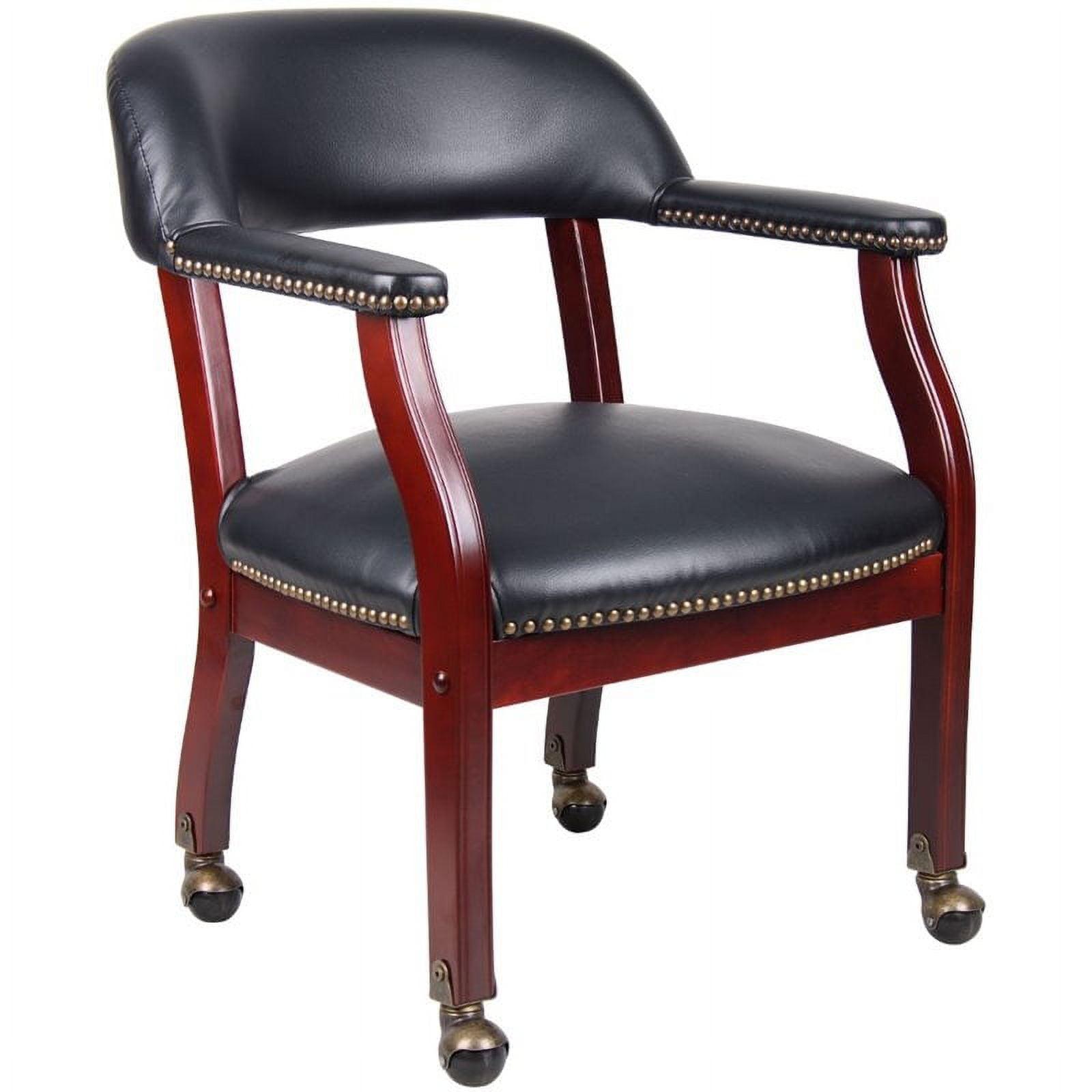 Traditional Executive Captain's Chair in Black Vinyl with Mahogany Base