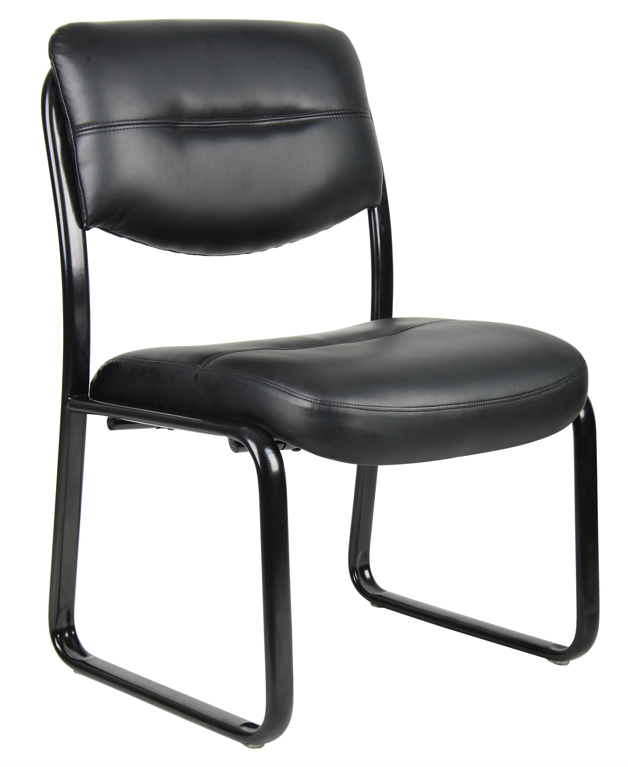 Armless Leather Sled Base Guest Chair Black - Boss Office Products: Heavy Duty Support, 275 lbs Capacity