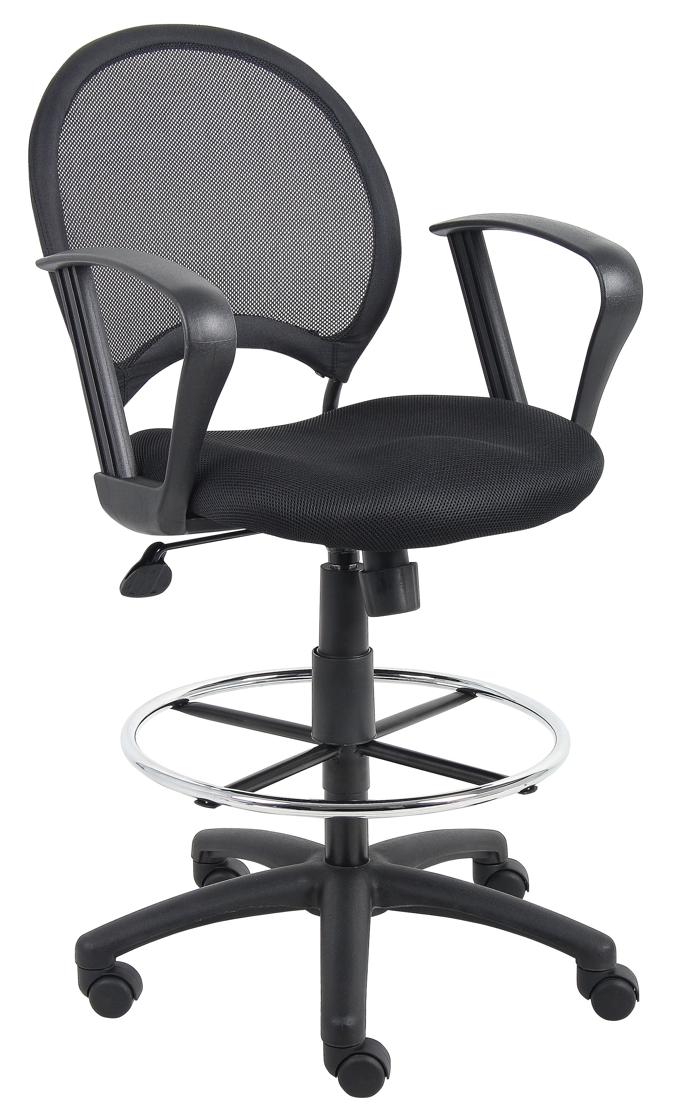 Mesh Drafting Stool with Loop Arms Black - Boss Office Products: Swivel, Nylon Legs, Metal Frame, 275lb Capacity