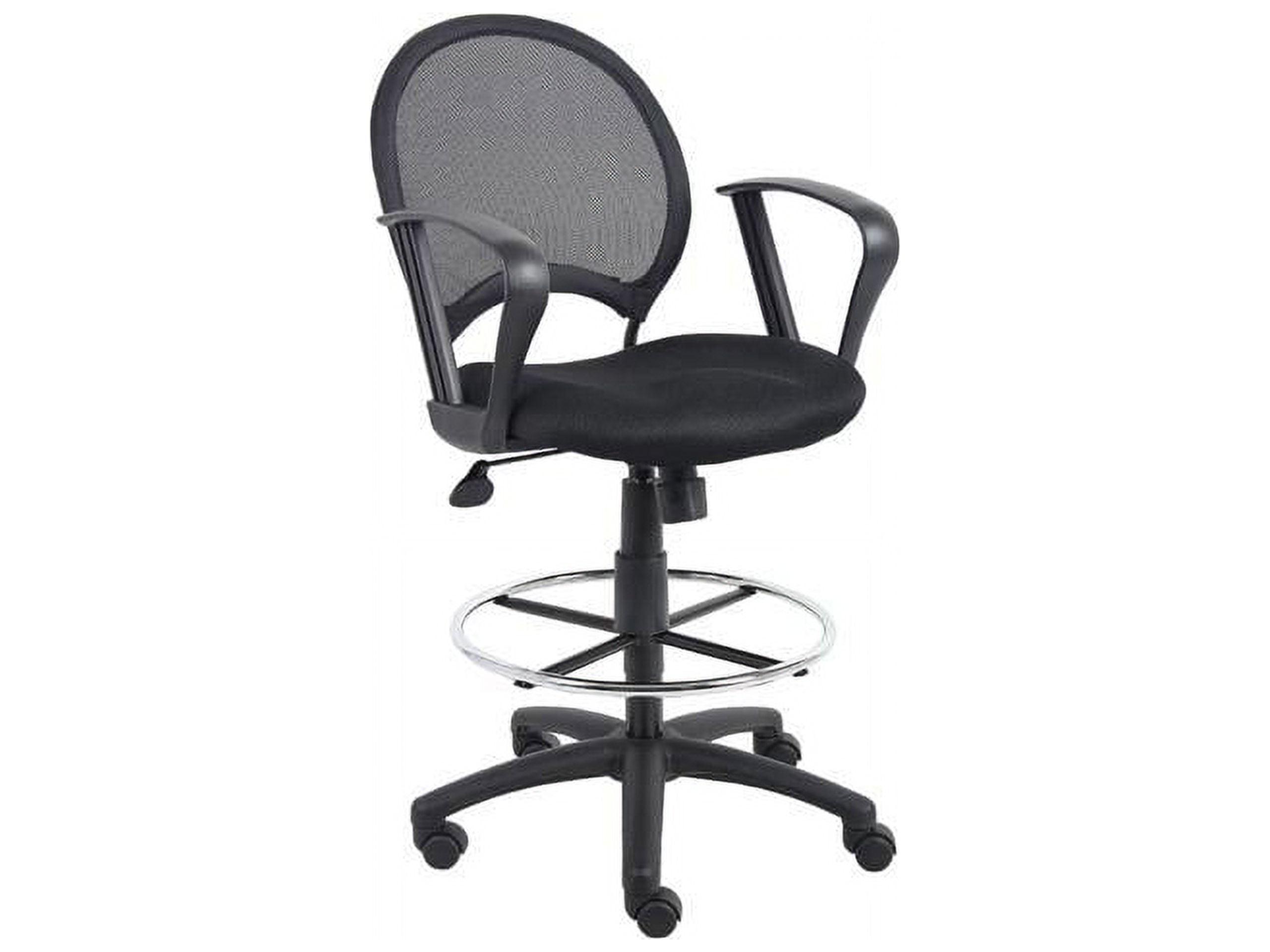 Mesh Drafting Stool with Loop Arms Black - Boss Office Products: Swivel, Nylon Legs, Metal Frame, 275lb Capacity