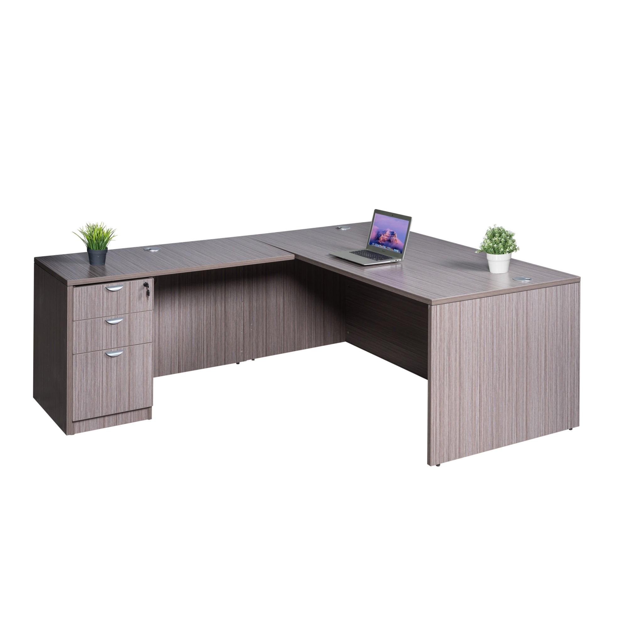 Boss Office Products 71 Inch Executive L-Shape Corner Desk with Dual Box/Box/File Storage Pedestals, Driftwood