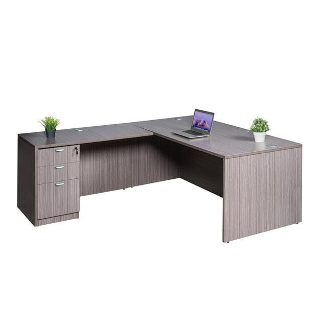 Boss Office Products 71 Inch Executive L-Shape Corner Desk with Dual Box/Box/File Storage Pedestals, Driftwood