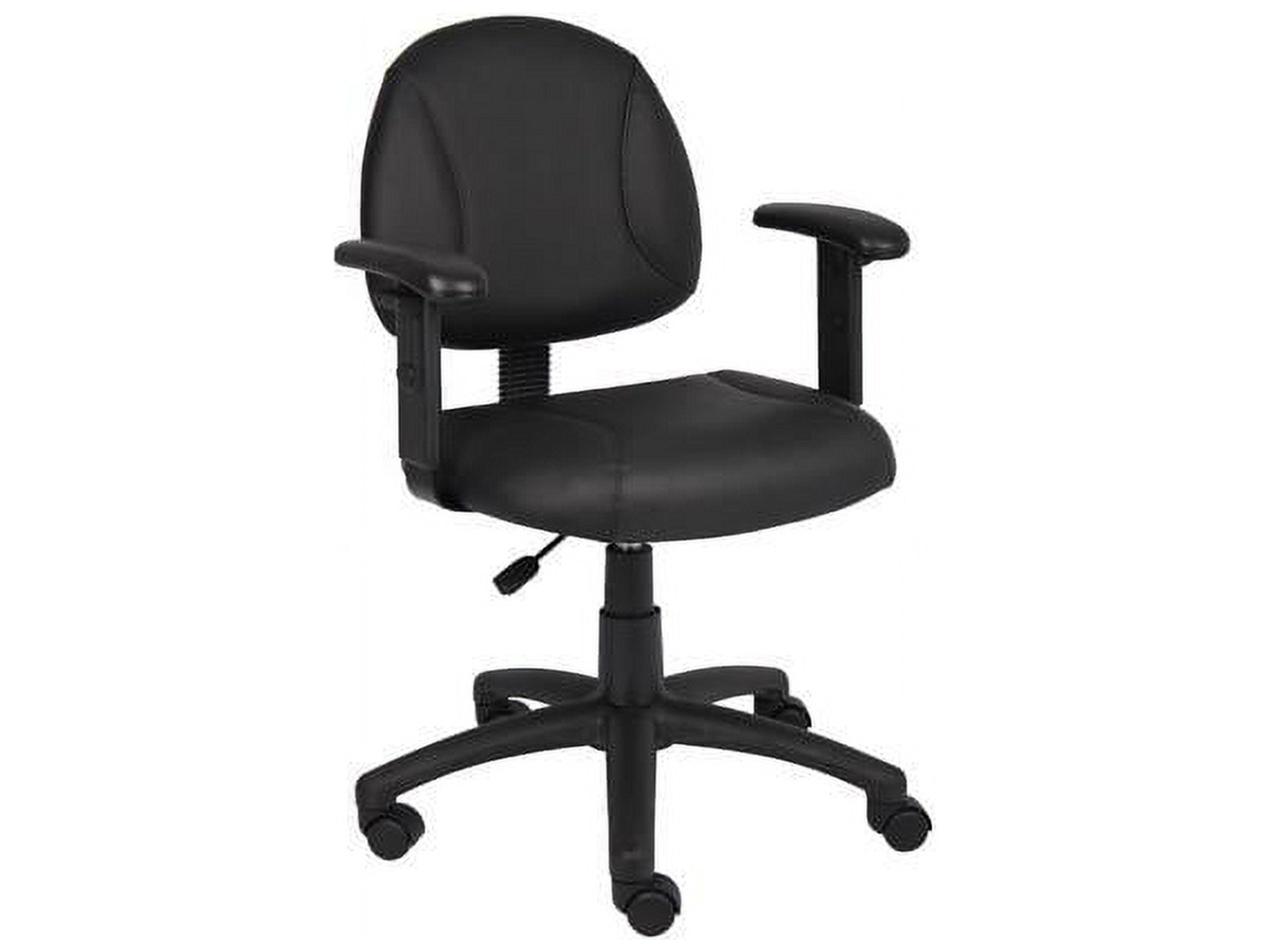 Ergonomic Black Leather Task Chair with Adjustable Arms