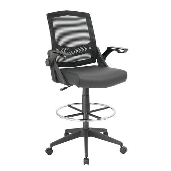 Boss Office Products Drafting Stool with Flip Arms Mesh Black: Adjustable for Tall Desks, Ergonomic Design, Nylon Frame