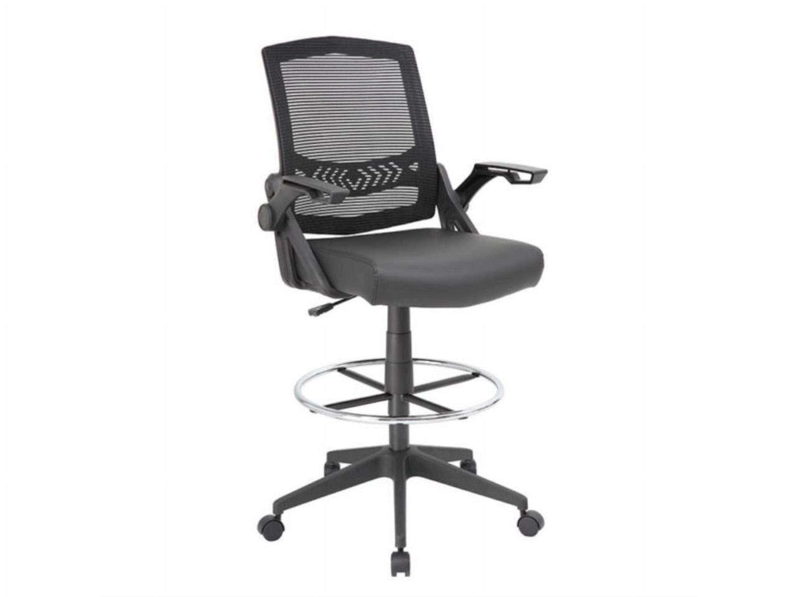 Boss Office Products Drafting Stool with Flip Arms Mesh Black: Adjustable for Tall Desks, Ergonomic Design, Nylon Frame