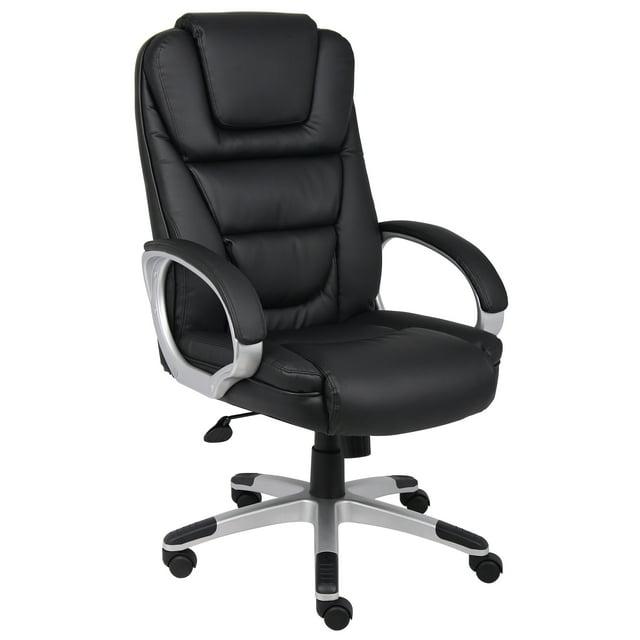 Executive Leatherplus Chair Black - Boss Office Products: High Back, Waterfall Seat, No Tool Assembly