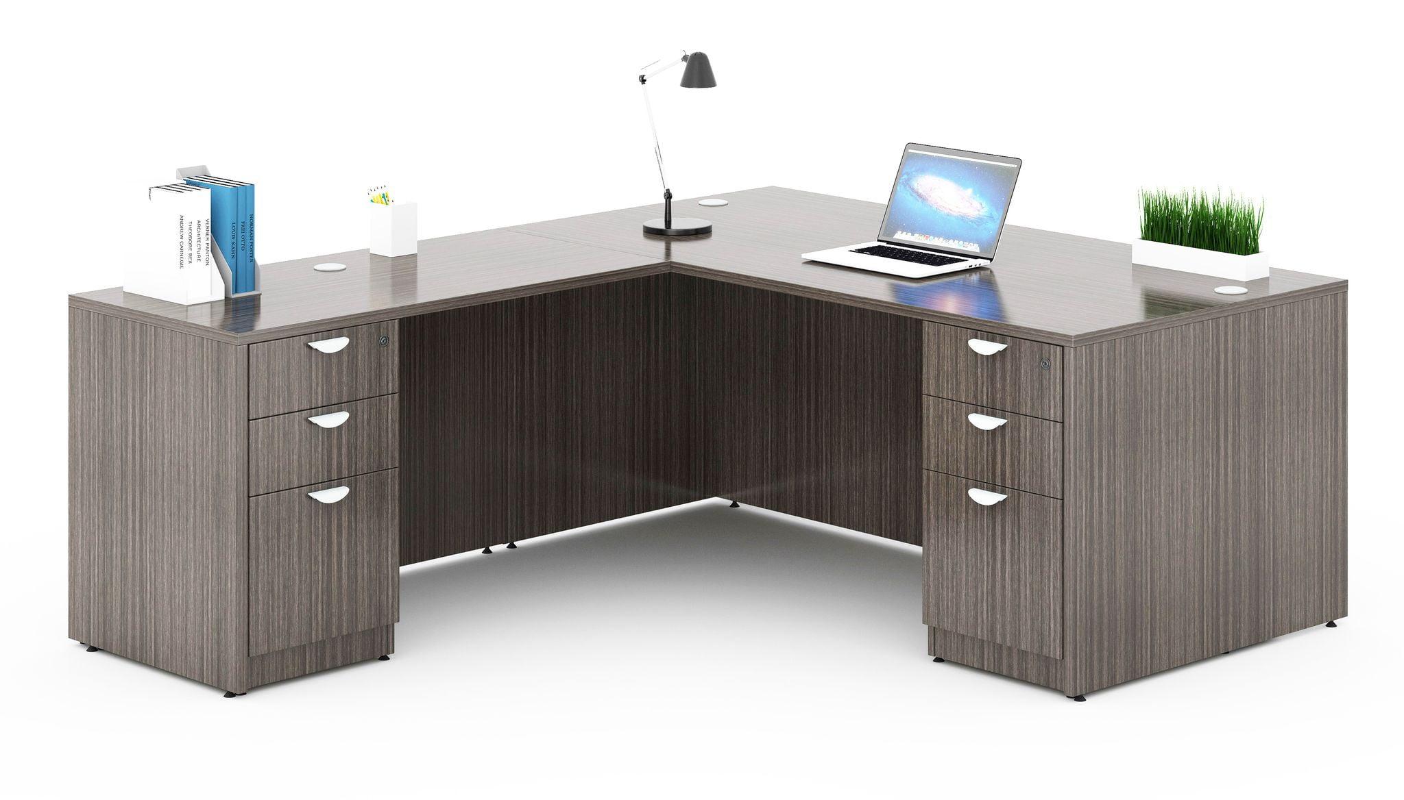 Boss Office Desk and Credenza with 2 Pedestals in Driftwood
