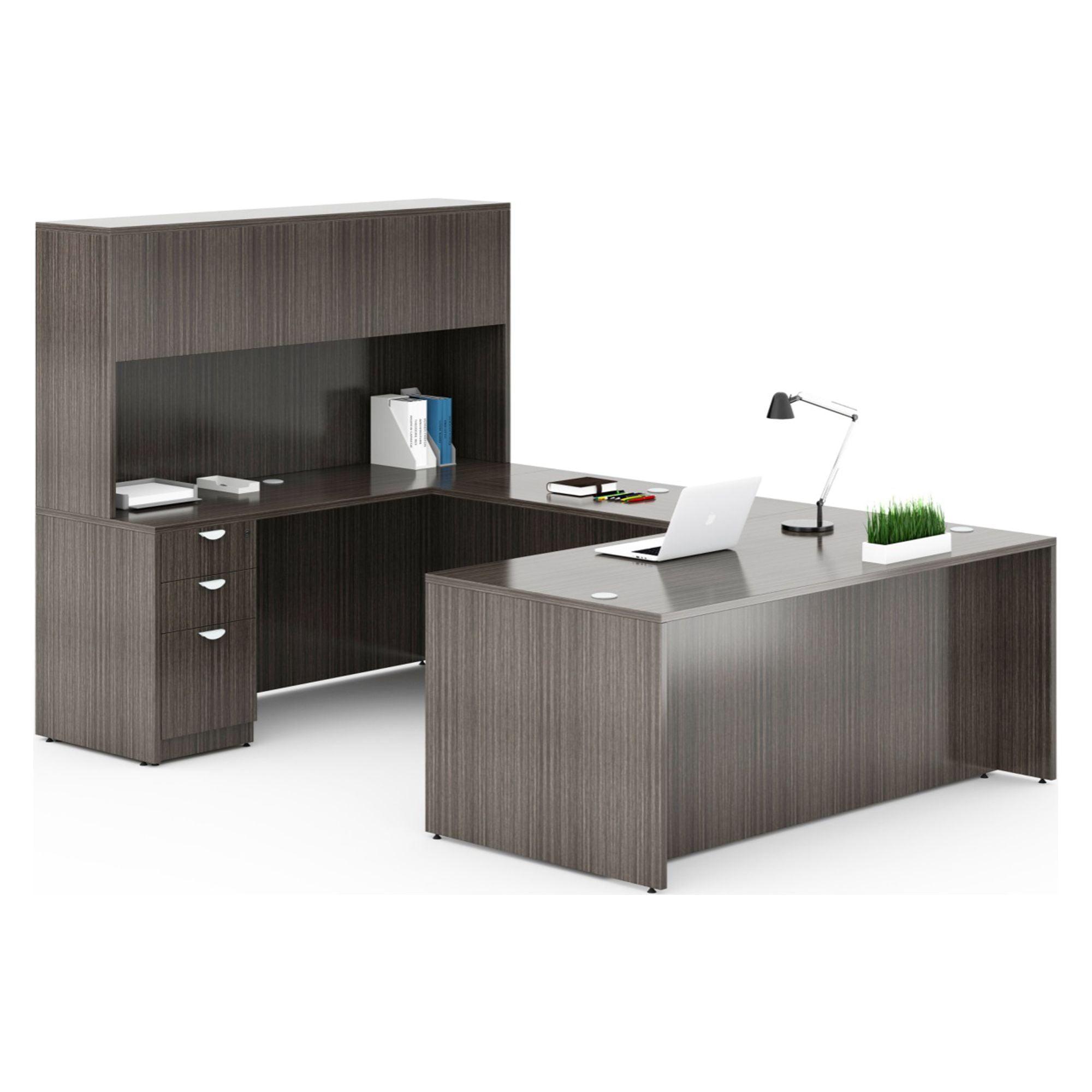 Driftwood U-Shape Desk with Hutch and Pedestal