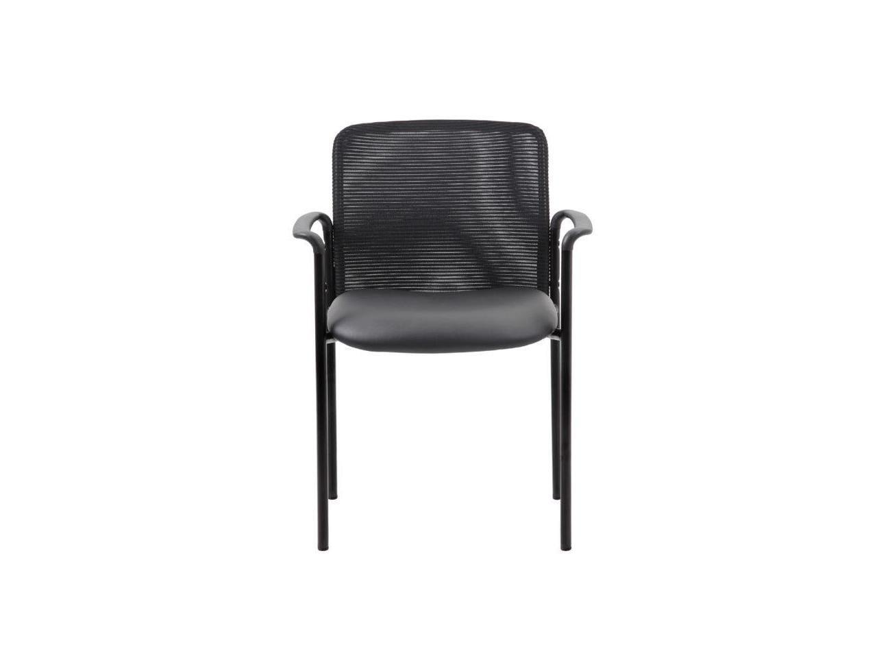 Modern Black Mesh & Vinyl Stackable Guest Chair with Metal Glides