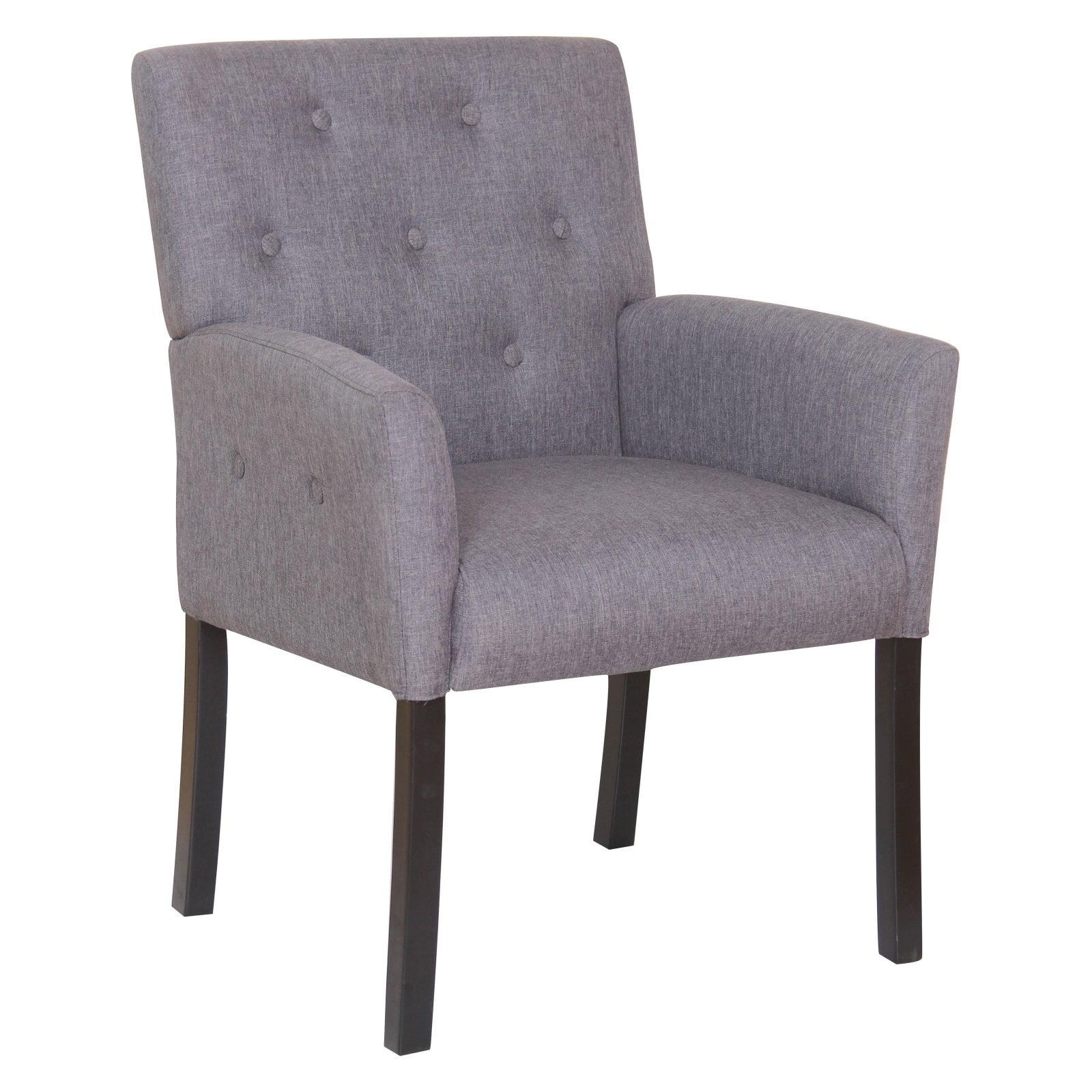 Slate Gray Linen Button-Tufted Accent Chair with Black Legs