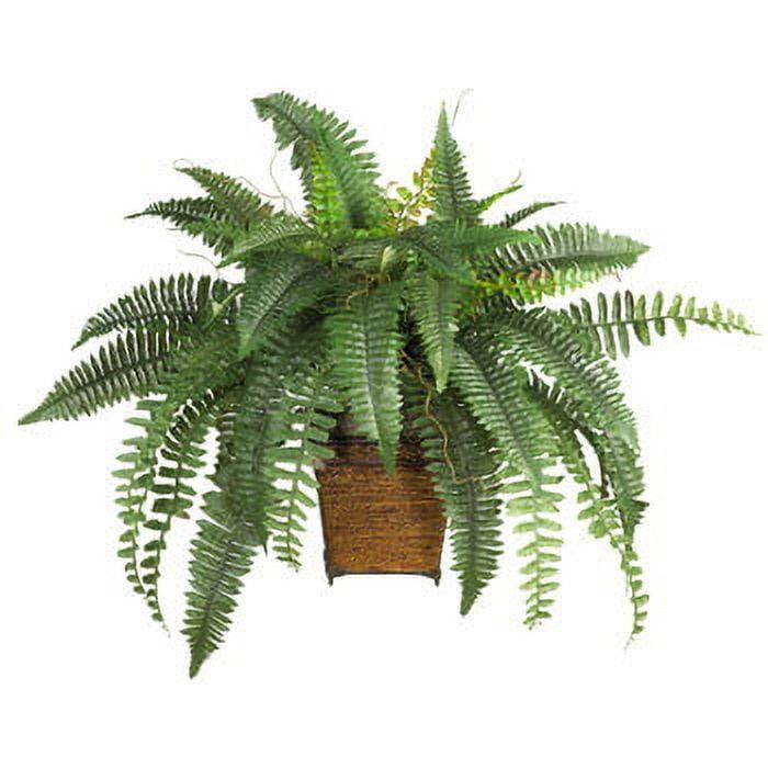 Nearly Natural Boston Fern with Wicker Basket Silk Plant