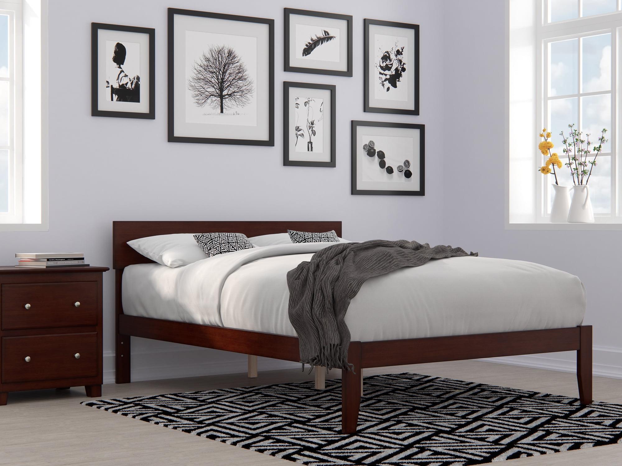 Walnut Full Size Platform Bed with Panel Headboard