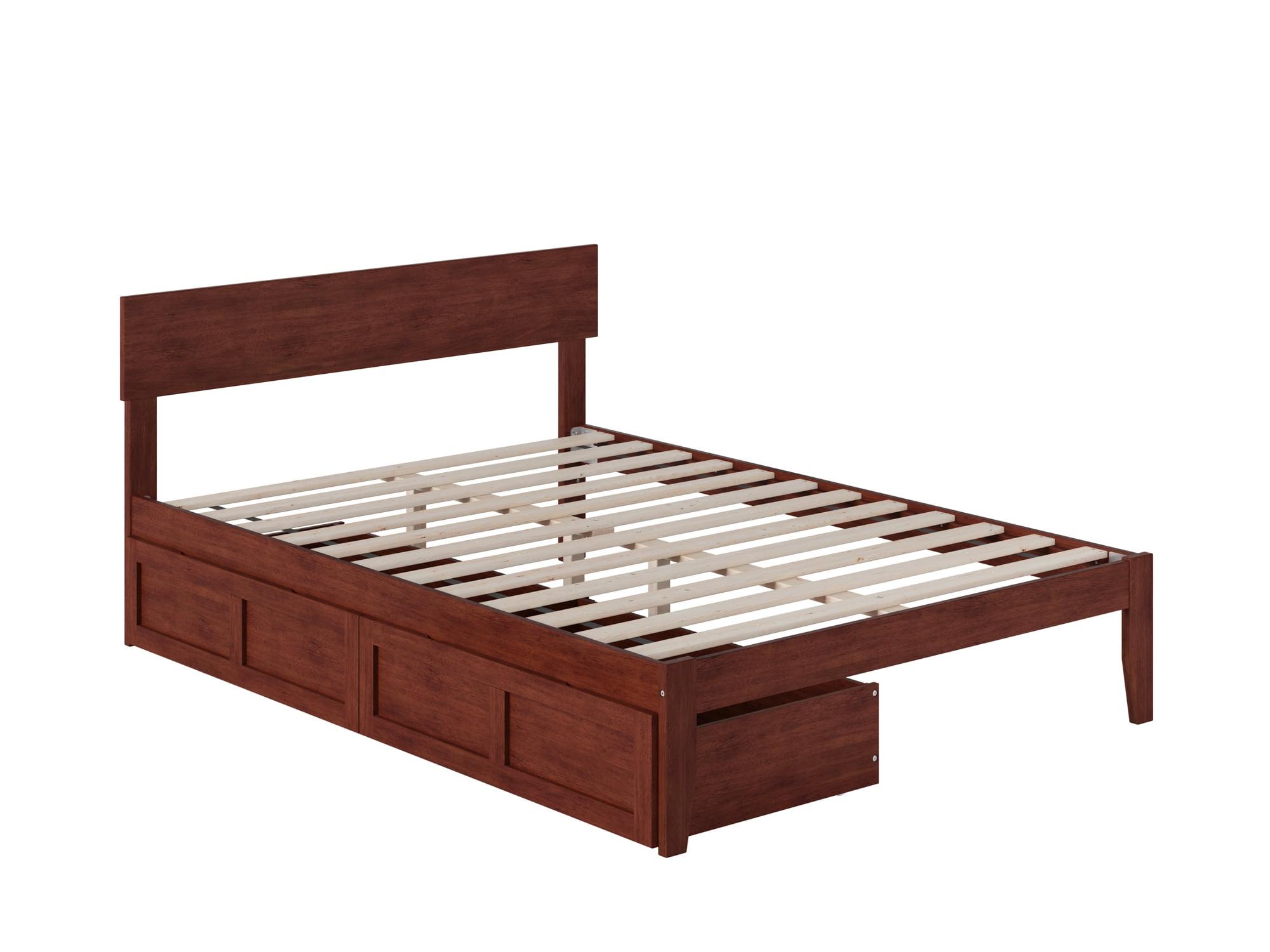 Walnut Full Platform Bed with Storage Drawers and Headboard