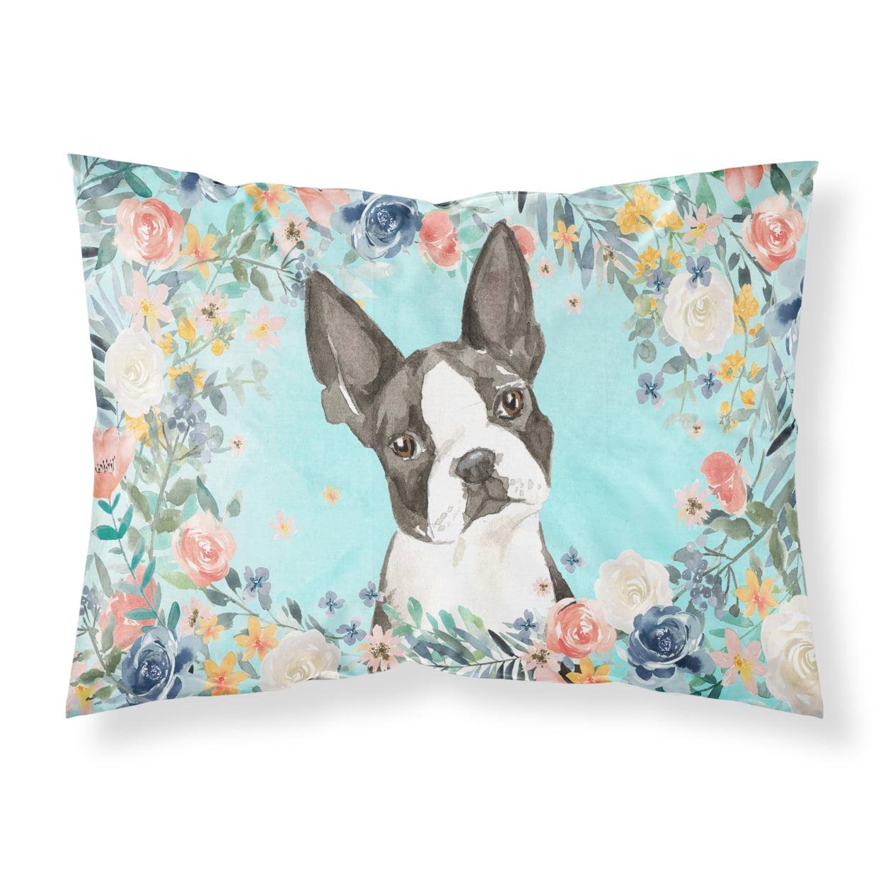 Boston Terrier Floral Print Polyester Standard Pillowcase