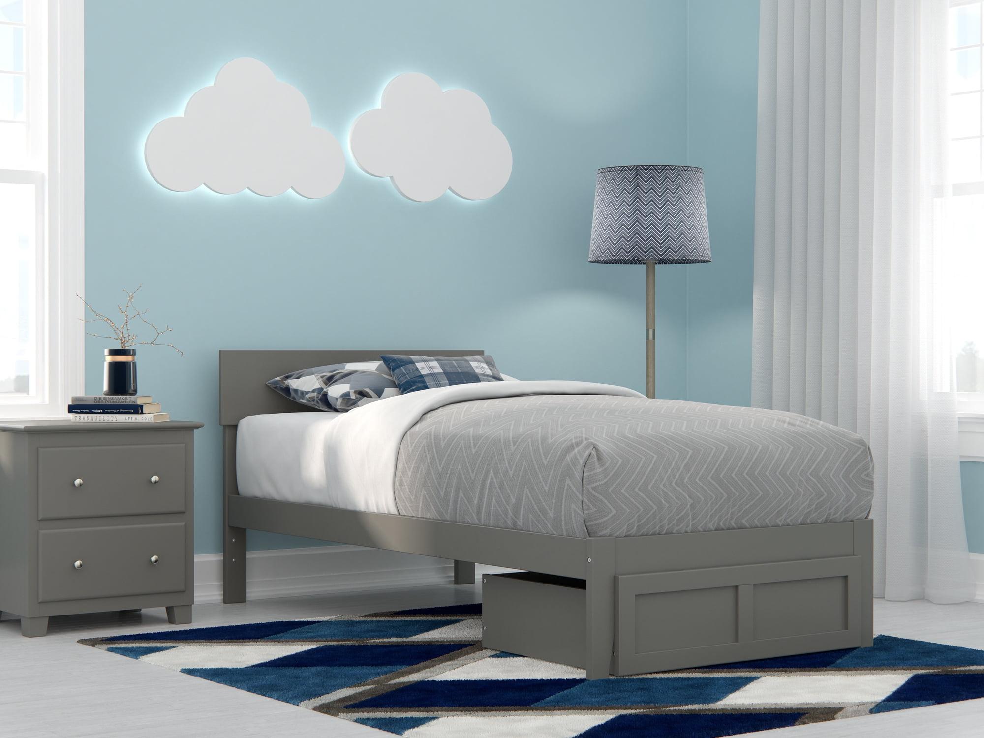 Boston Twin Grey Wood Bed with Foot Drawer