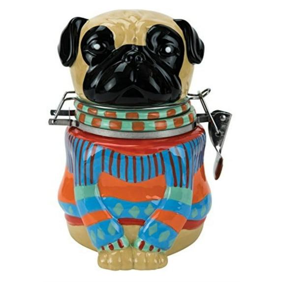 Boston Warehouse Hinged Jar, Pugly Sweater Collection, Hand-painted Earthenware Storage Container C57