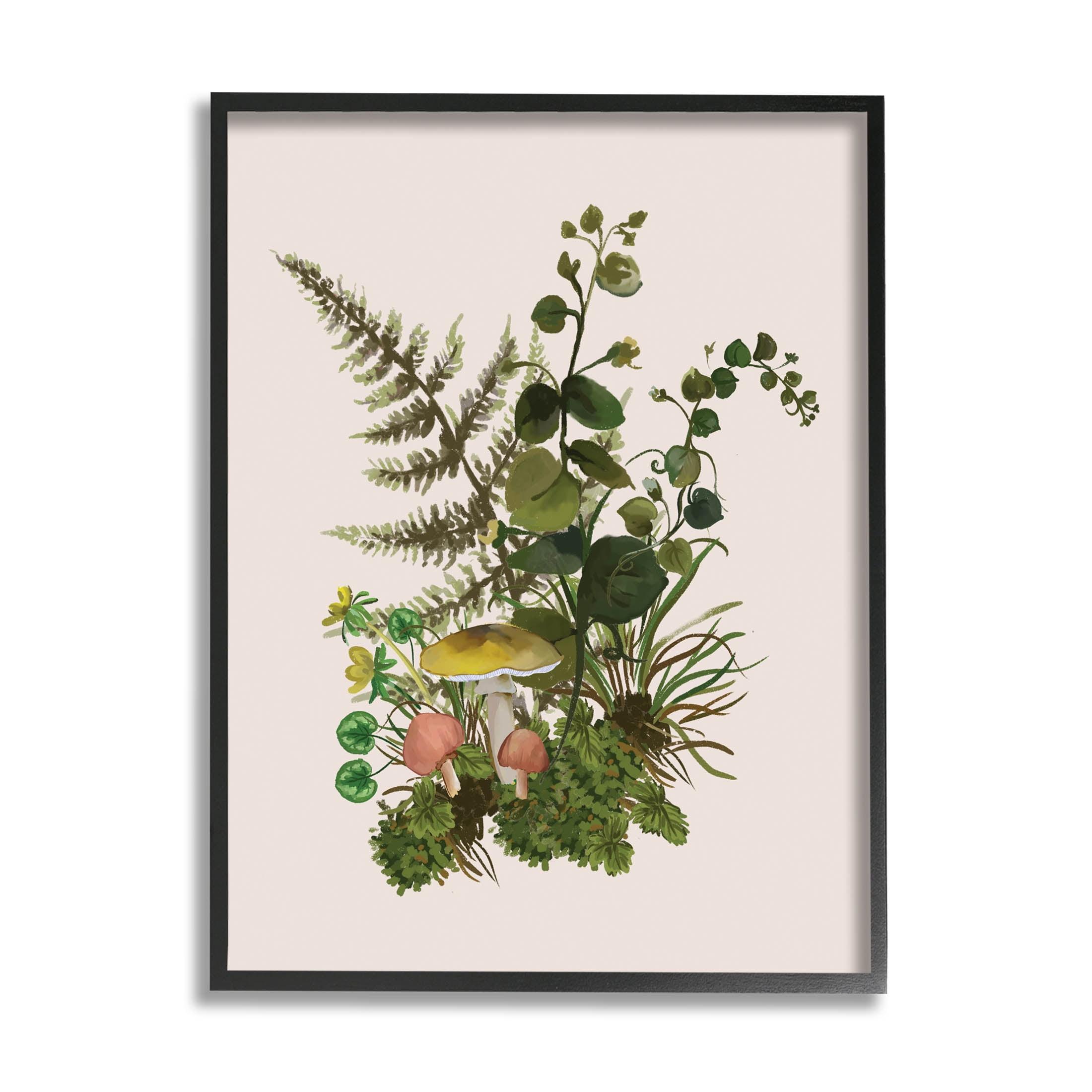 Botanical Nature Mushroom Sprigs Canvas Print with Black Frame