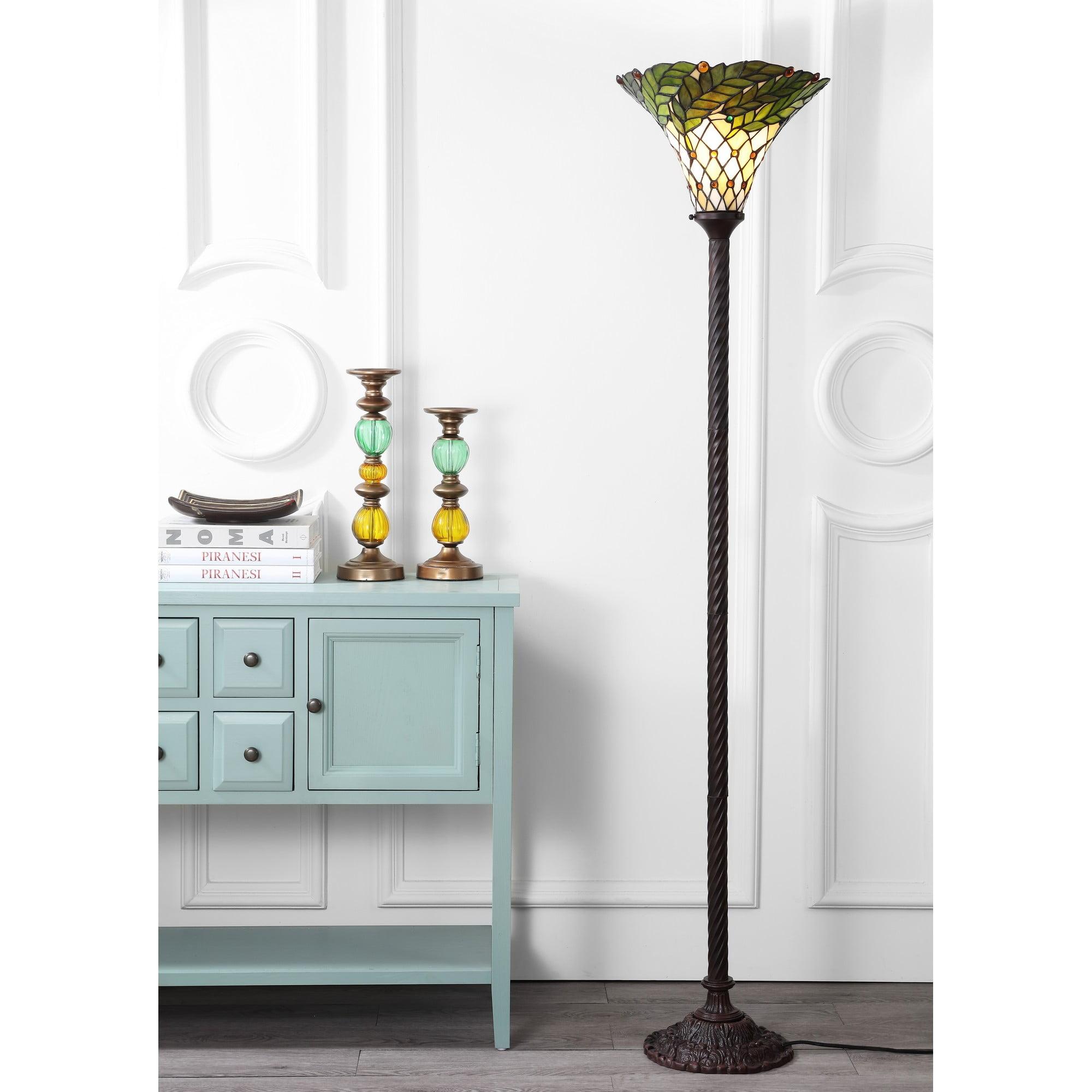 Botanical Tiffany-Style 71" Bronze Stained Glass Torchiere Lamp