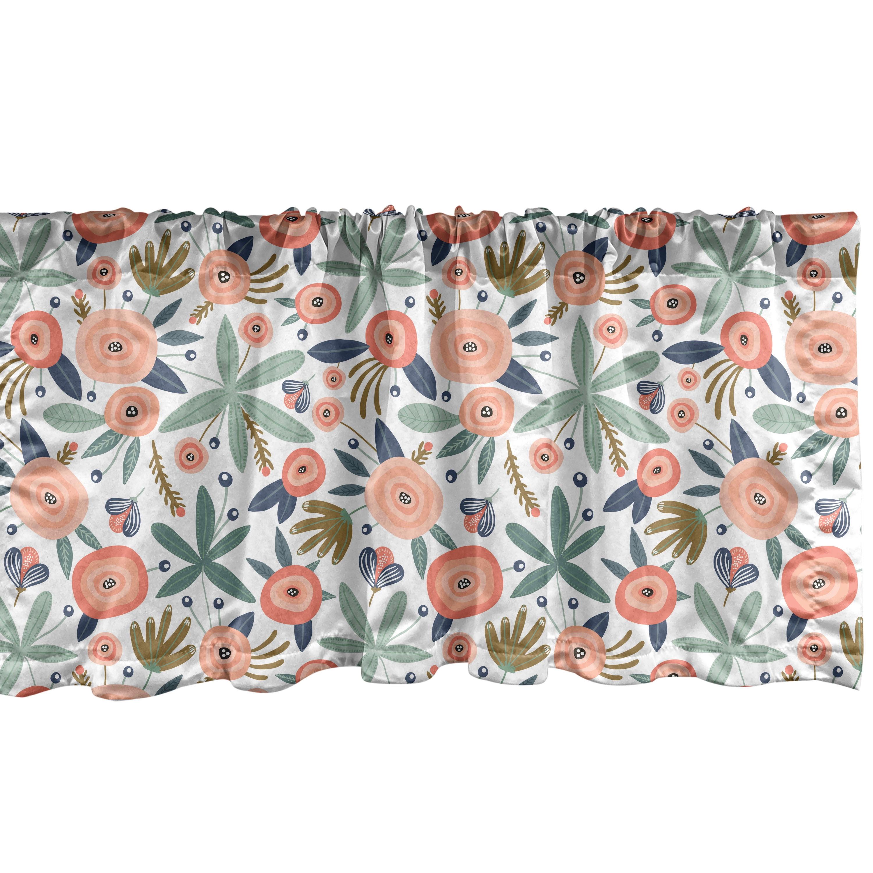 Ambesonne Botany Valance Pack of 2 Creative Doodle Leafy Flower  Multicolor