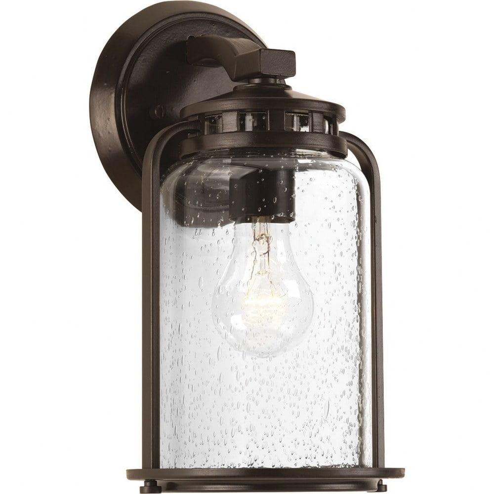 Progress Lighting Botta 1-Light Outdoor Wall Lantern, Antique Bronze, Seeded Glass